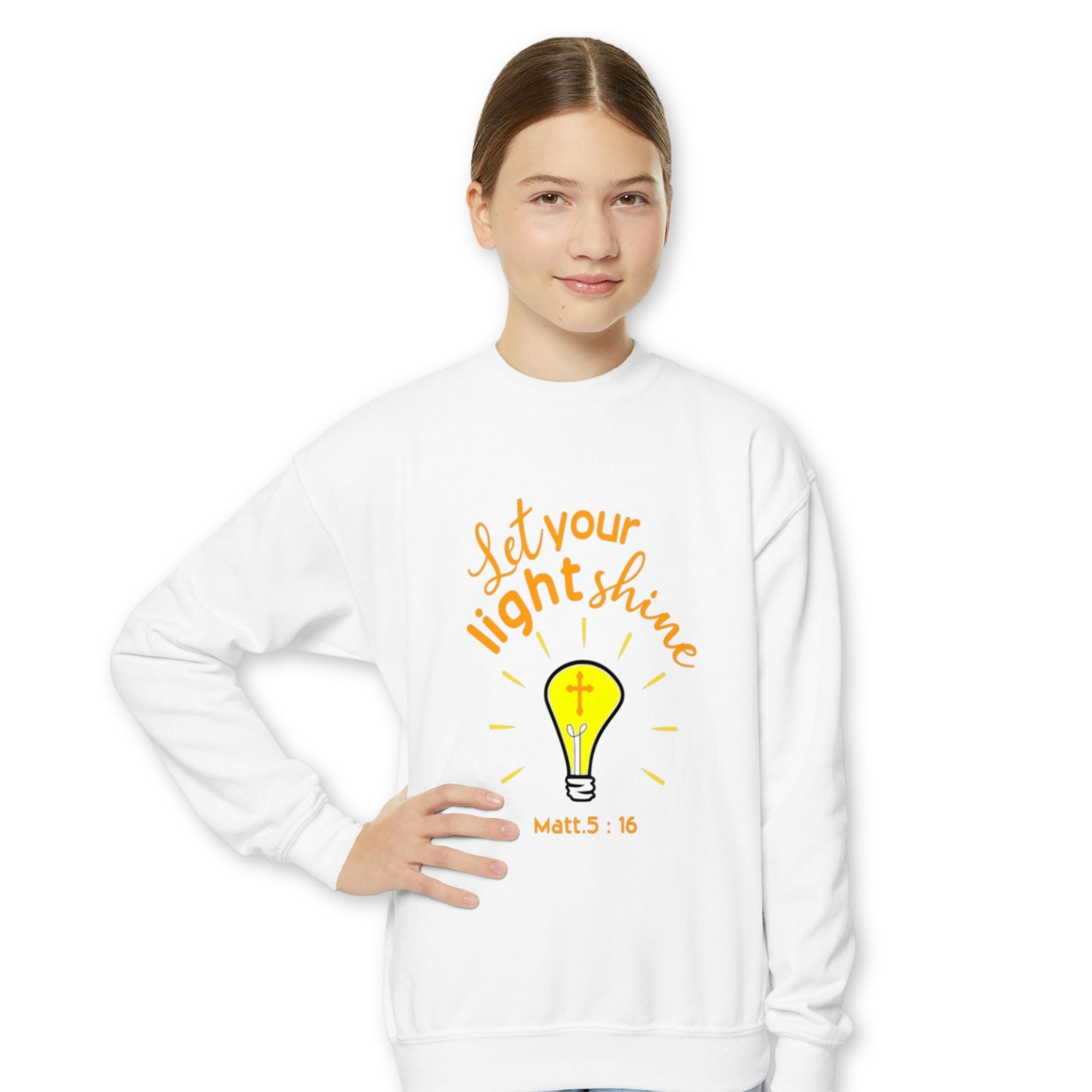 Let Your Light Shine Lightbulb Youth Unisex Crewneck Sweatshirt - Jesus Passion Apparel