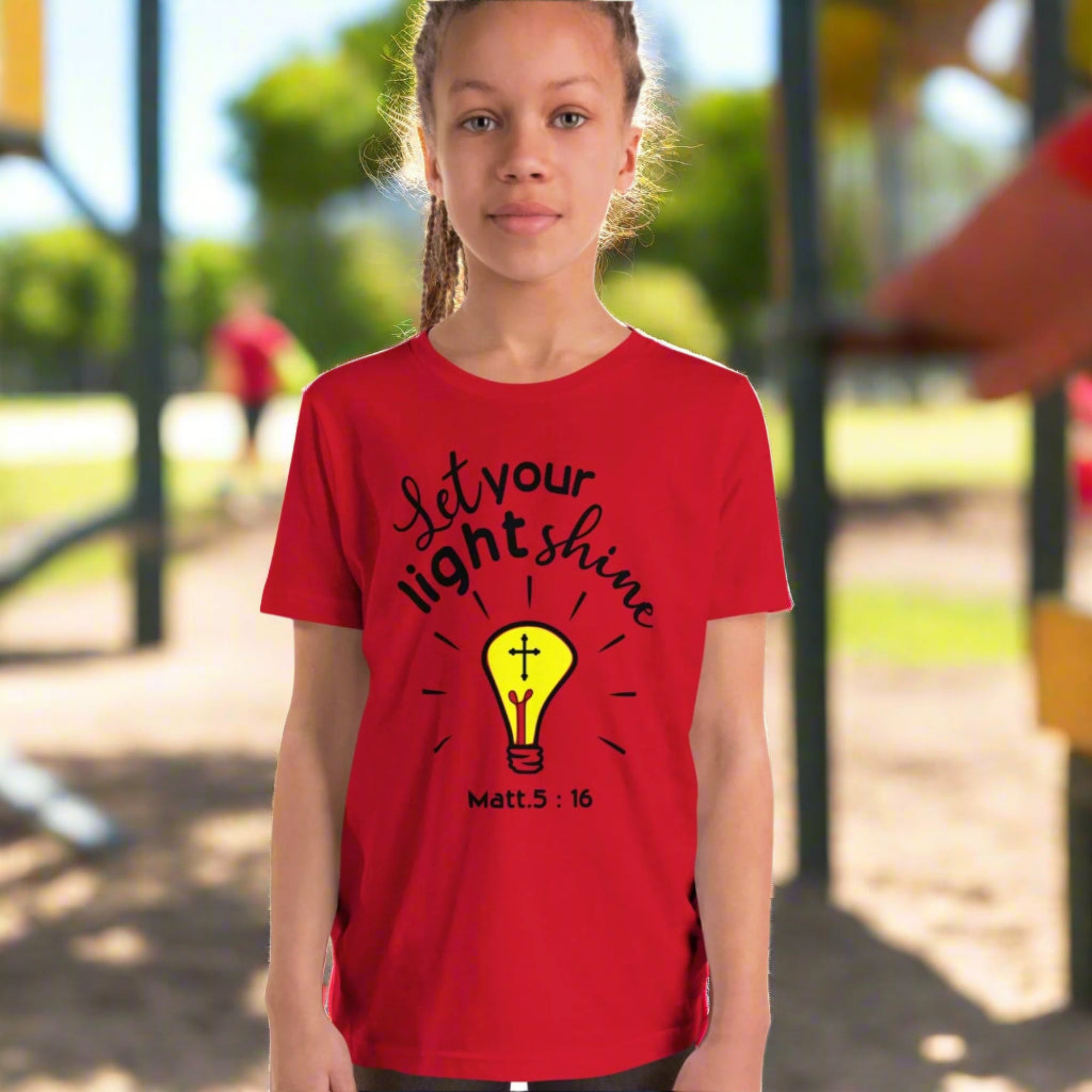 let your light shine tee-red-front JP Apparel