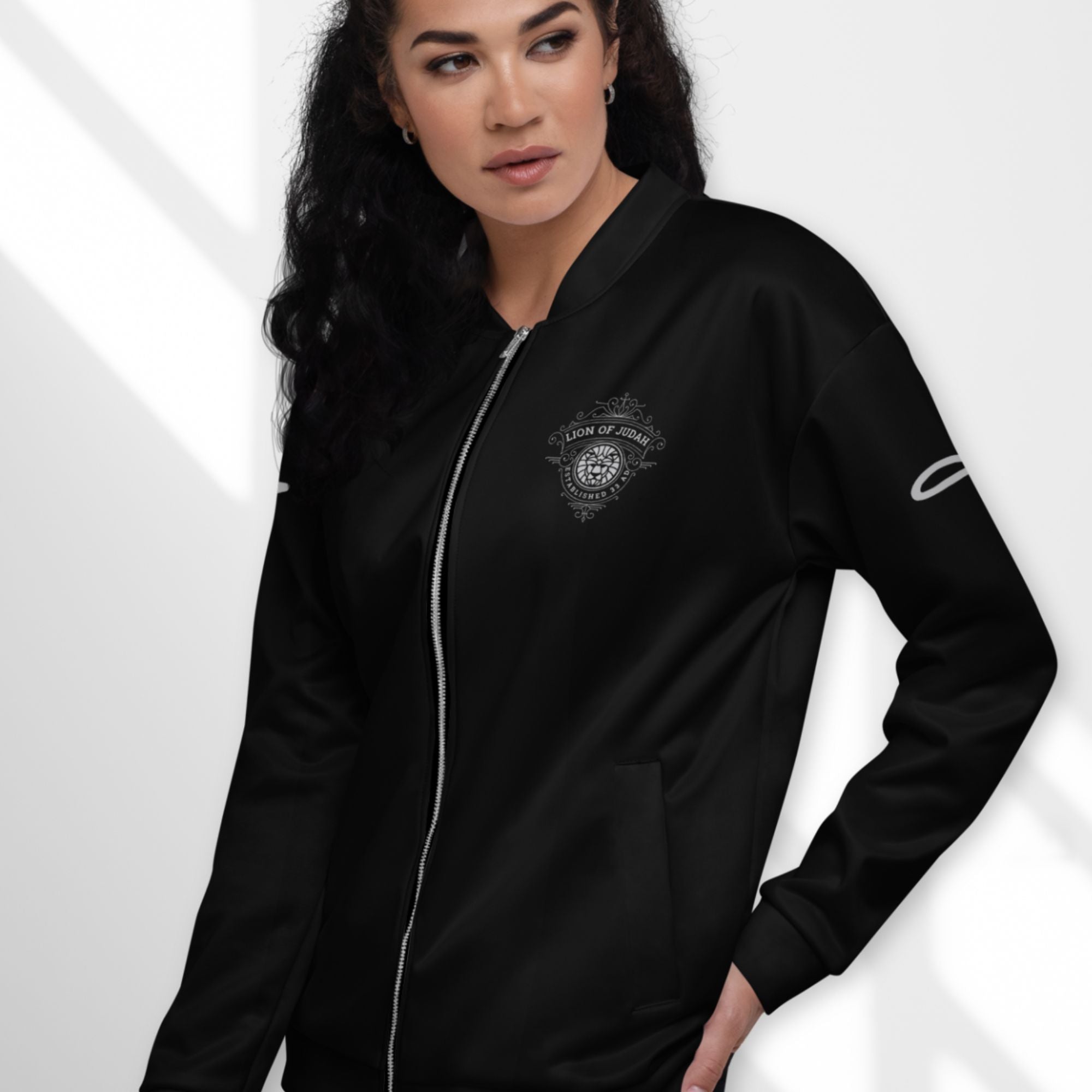 Lion of Judah Women's Black Bomber Jacket - Jesus Passion Apparel