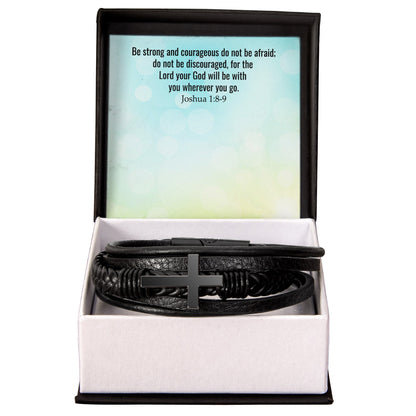 Lord Your God Will Be With You - Men's Cross and Black Braided Rope Bracelet - Jesus Passion Apparel