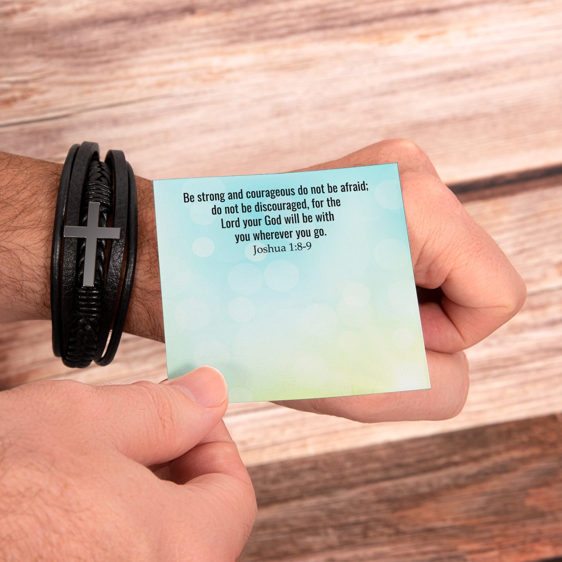 Lord Your God Will Be With You - Men's Cross and Black Braided Rope Bracelet - Jesus Passion Apparel