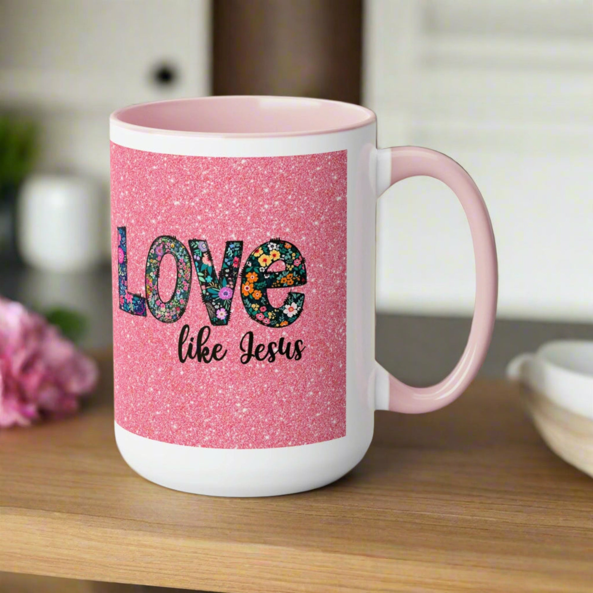 Love Like Jesus Blue, Pink or Black and White Two - Tone Coffee Mug, 15oz - Jesus Passion Apparel