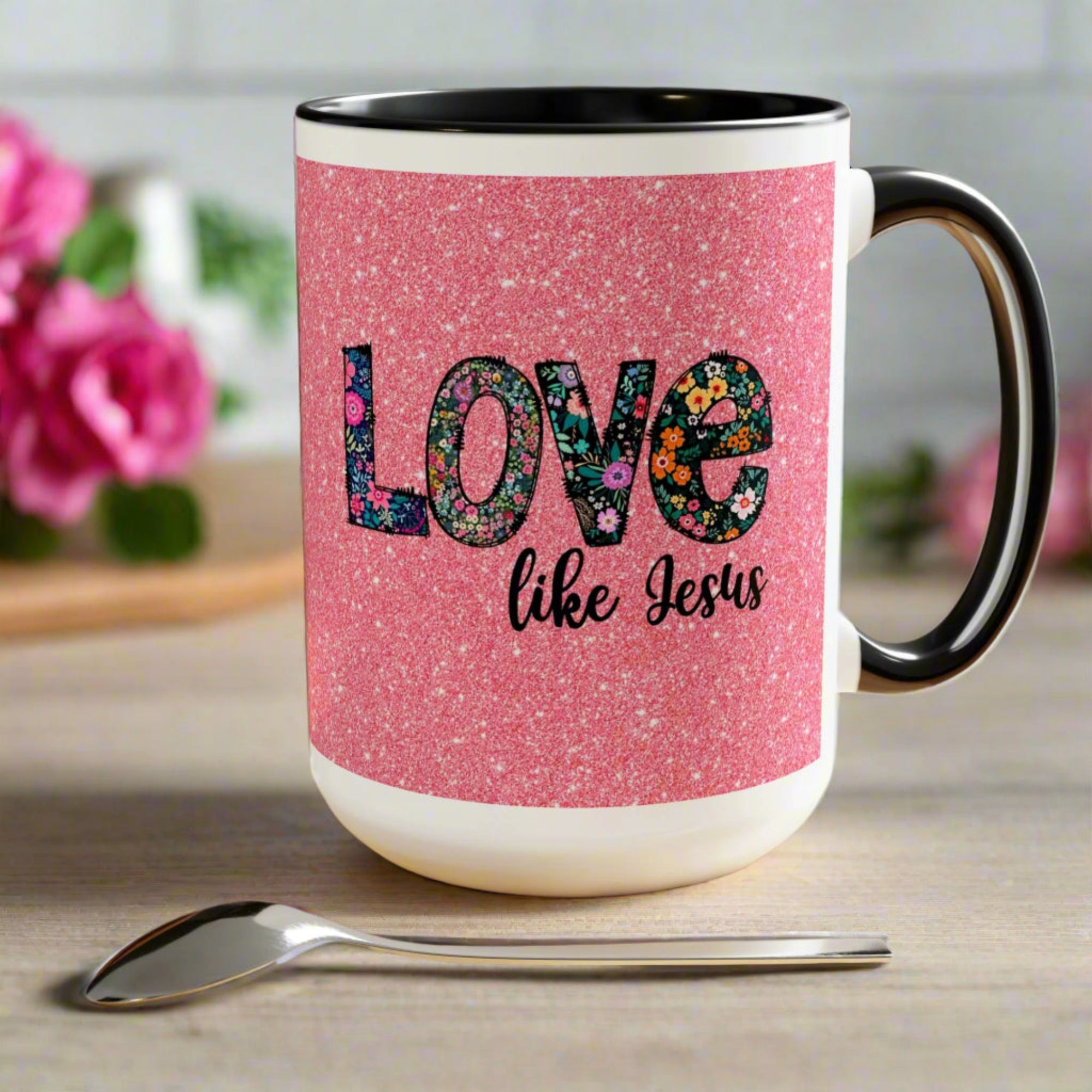 Love Like Jesus Blue, Pink or Black and White Two - Tone Coffee Mug, 15oz - Jesus Passion Apparel