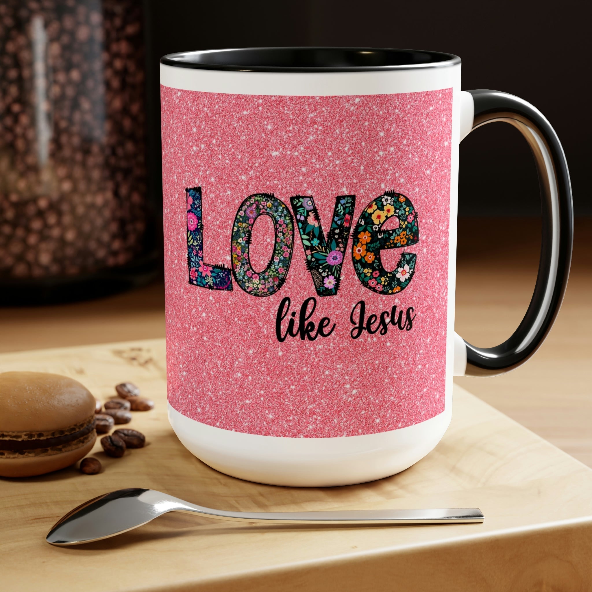 Love Like Jesus Blue, Pink or Black and White Two - Tone Coffee Mug, 15oz - Jesus Passion Apparel