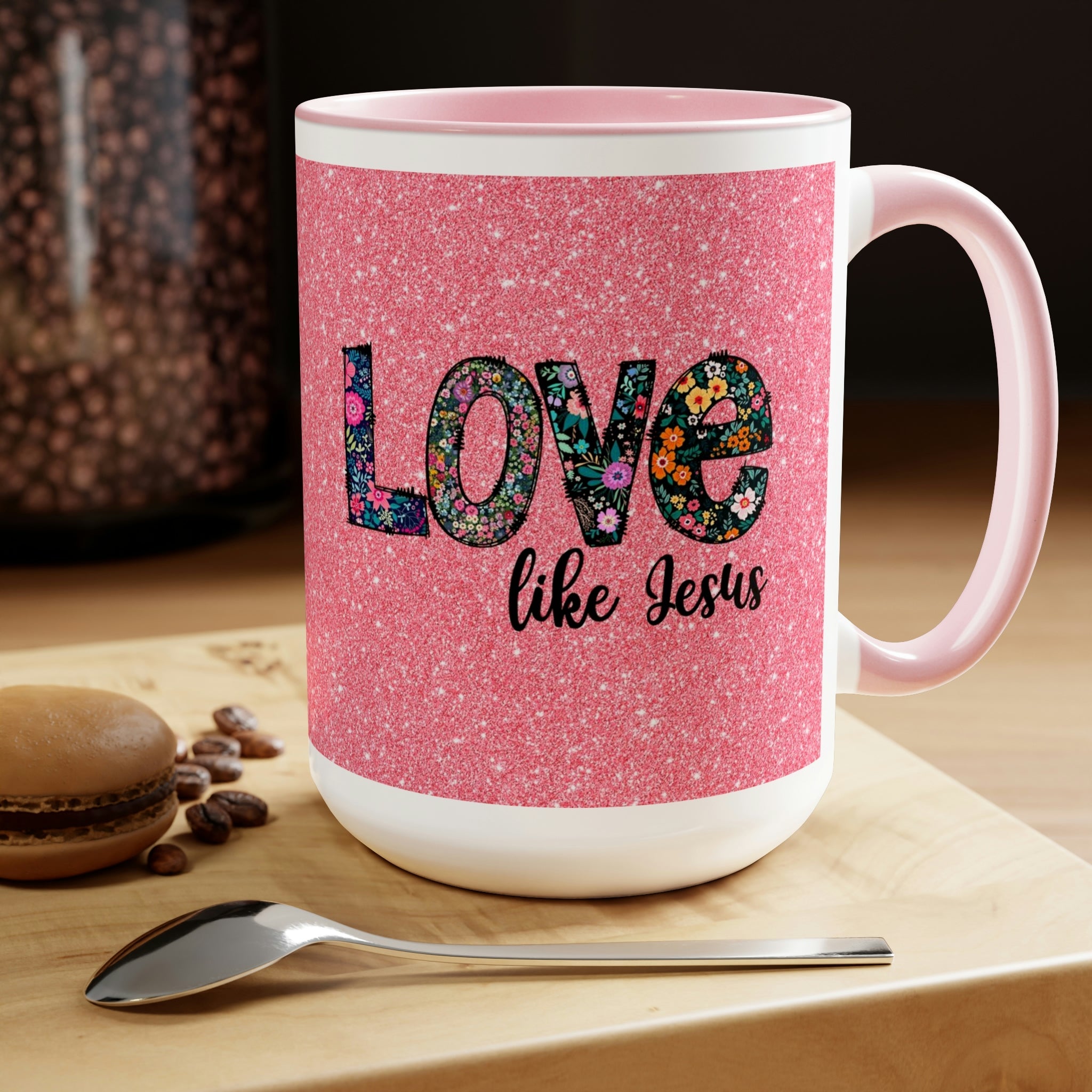 Love Like Jesus Blue, Pink or Black and White Two - Tone Coffee Mug, 15oz - Jesus Passion Apparel