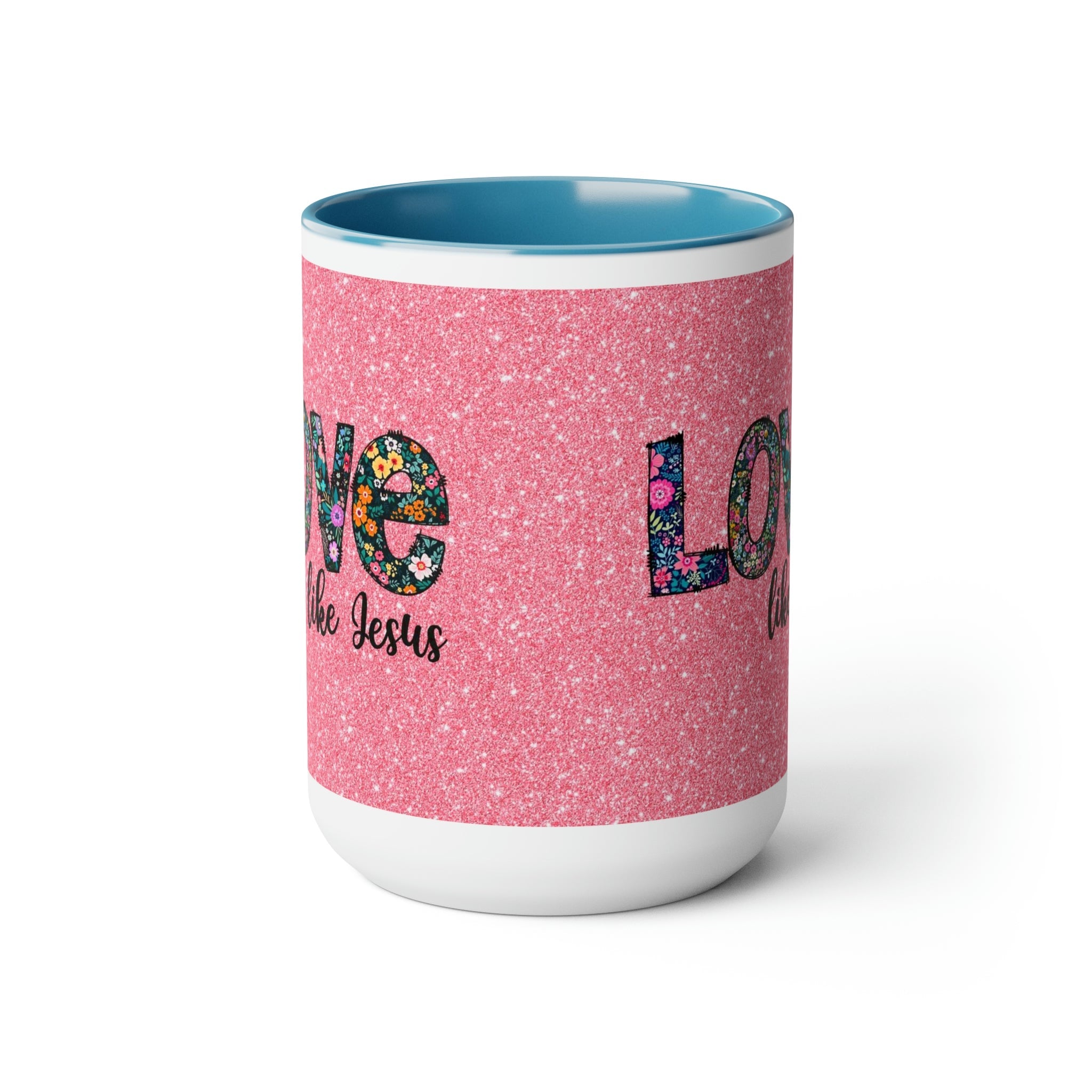 Love Like Jesus Blue, Pink or Black and White Two - Tone Coffee Mug, 15oz - Jesus Passion Apparel