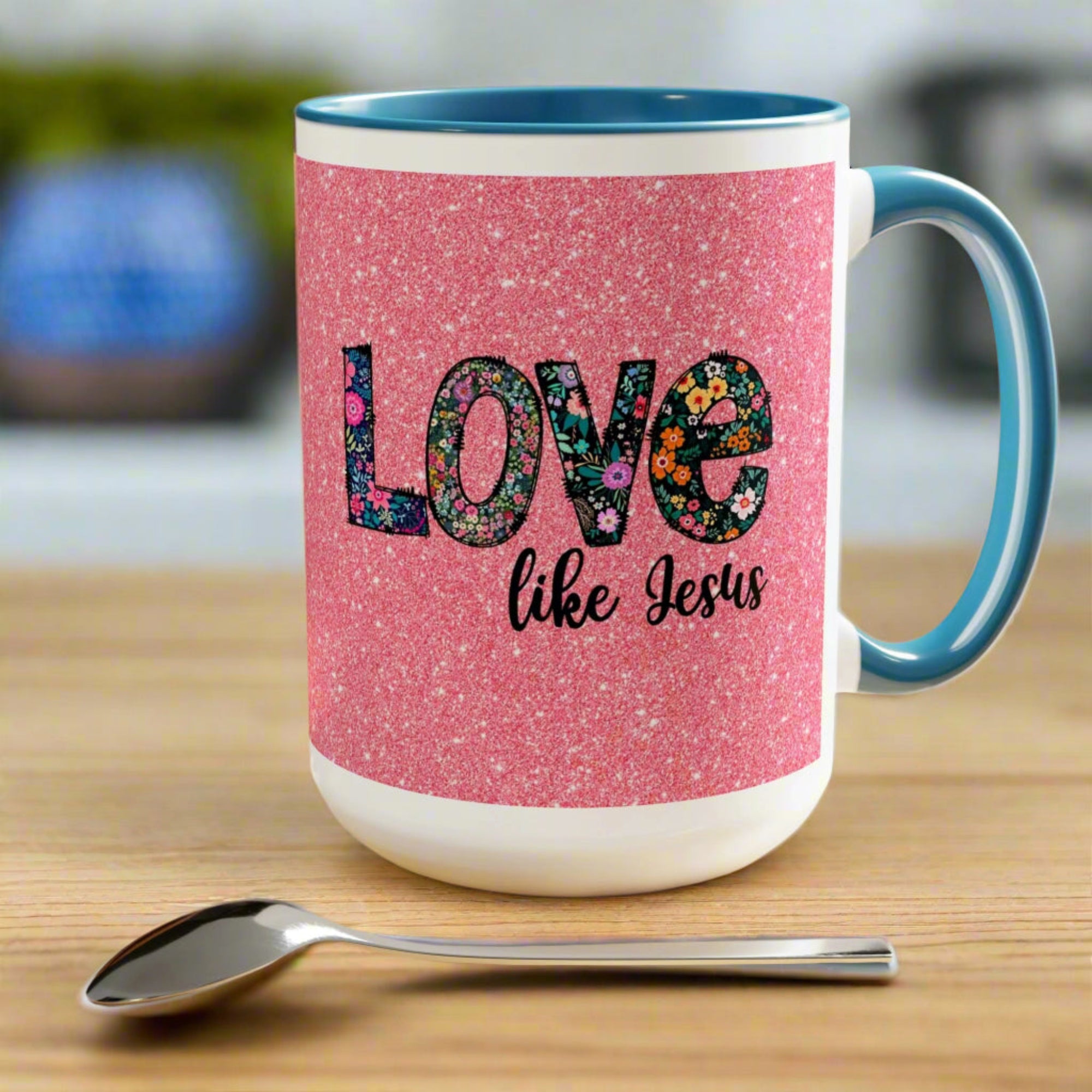 Love Like Jesus Blue, Pink or Black and White Two - Tone Coffee Mug, 15oz - Jesus Passion Apparel