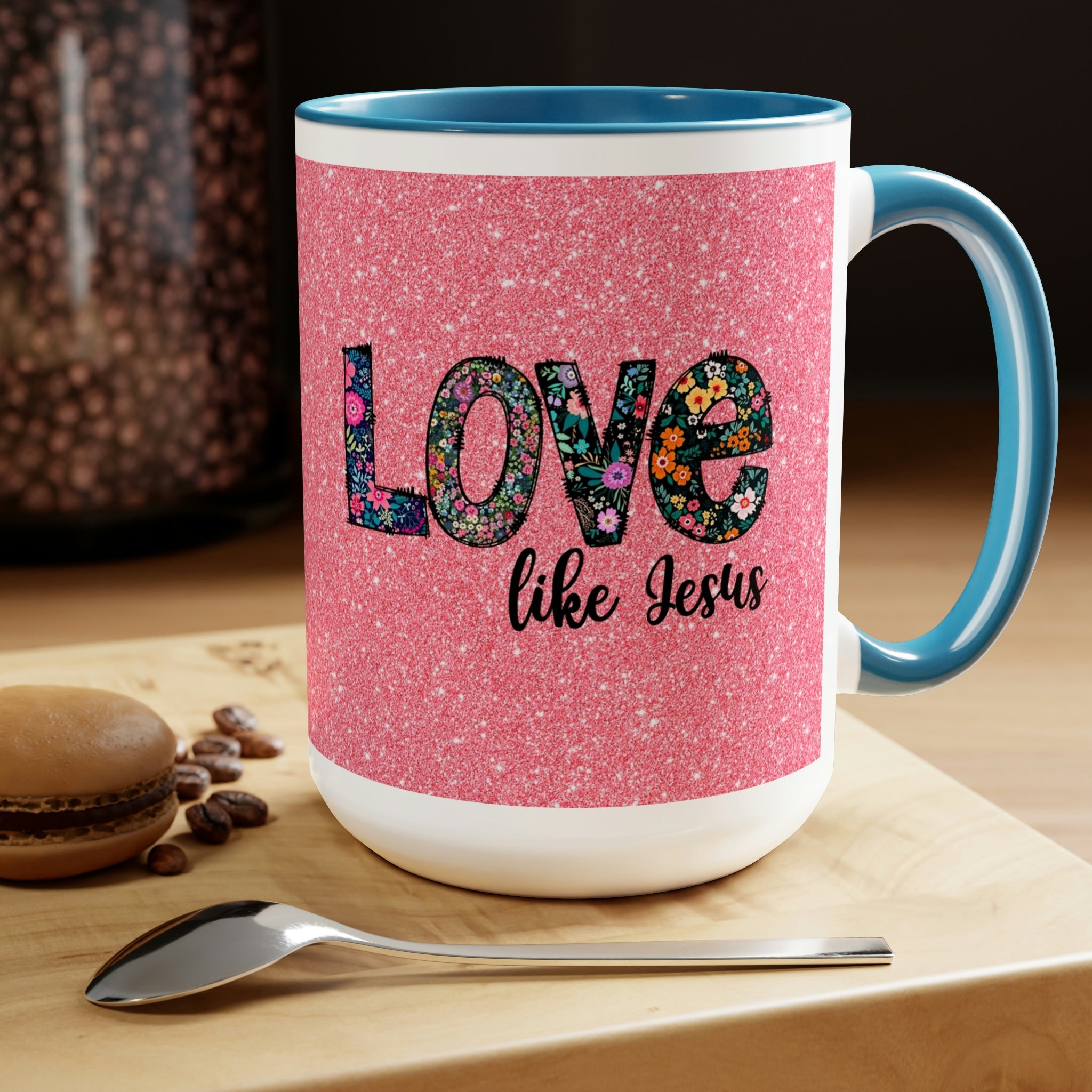 Love Like Jesus Blue, Pink or Black and White Two - Tone Coffee Mug, 15oz - Jesus Passion Apparel