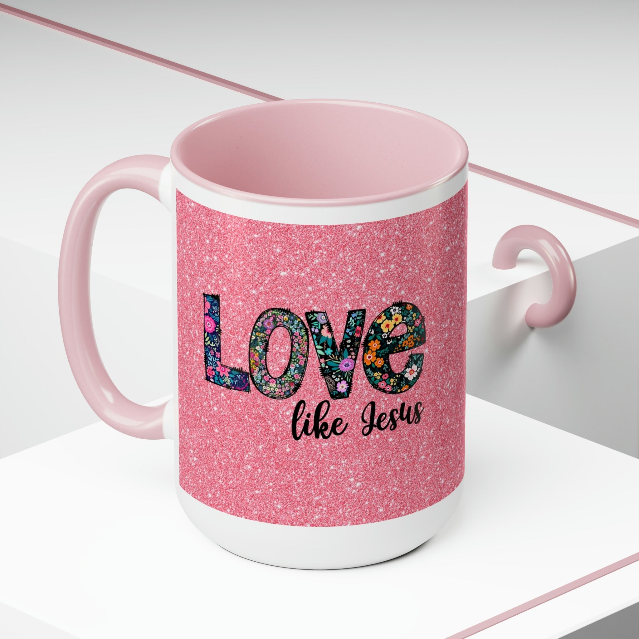 Love Like Jesus Blue, Pink or Black and White Two - Tone Coffee Mug, 15oz - Jesus Passion Apparel