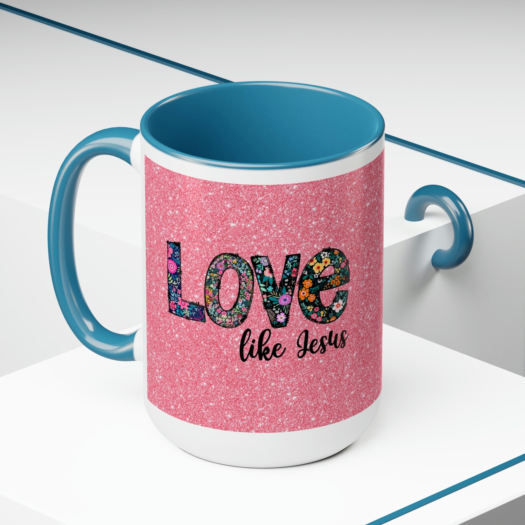 Love Like Jesus Blue, Pink or Black and White Two - Tone Coffee Mug, 15oz - Jesus Passion Apparel