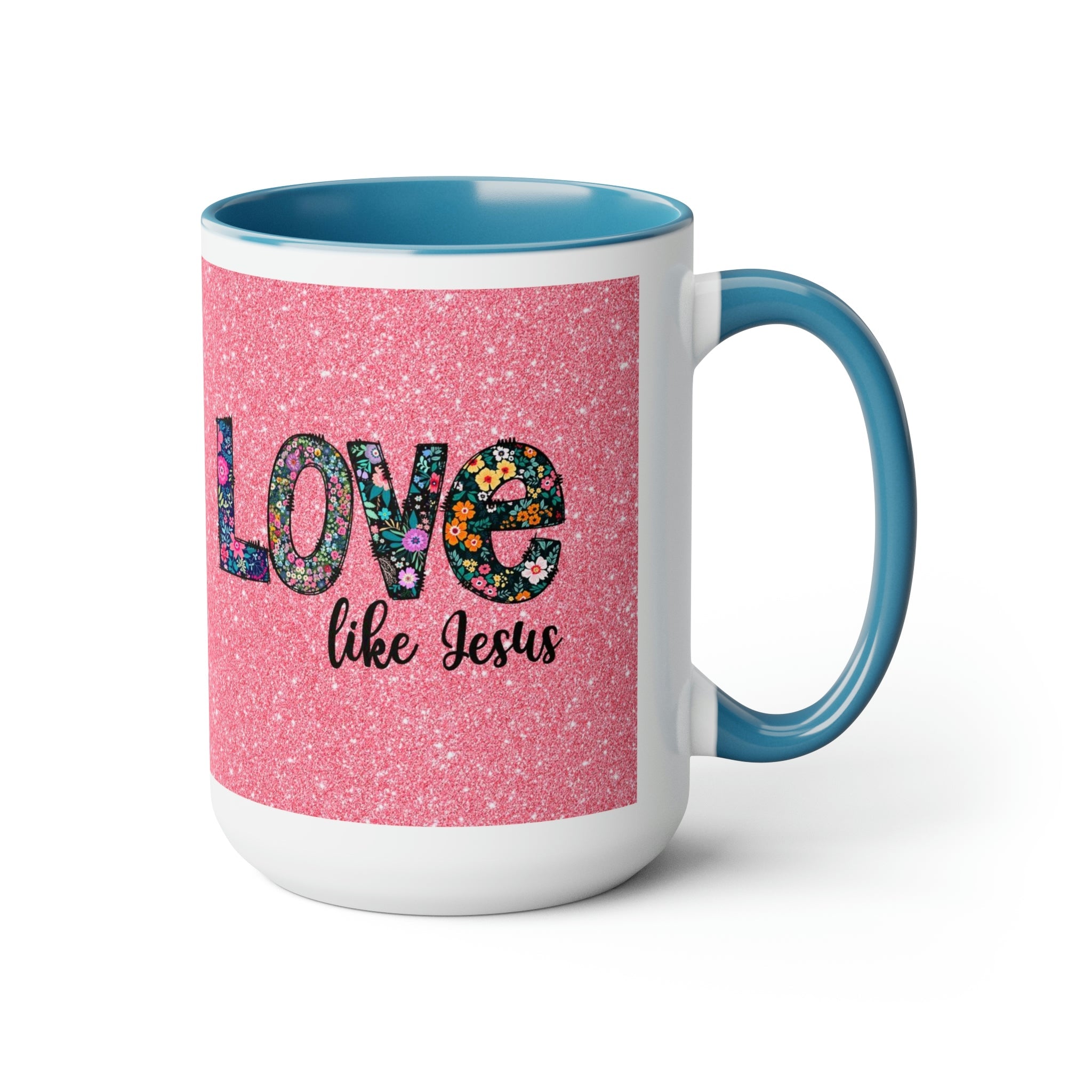 Love Like Jesus Blue, Pink or Black and White Two - Tone Coffee Mug, 15oz - Jesus Passion Apparel