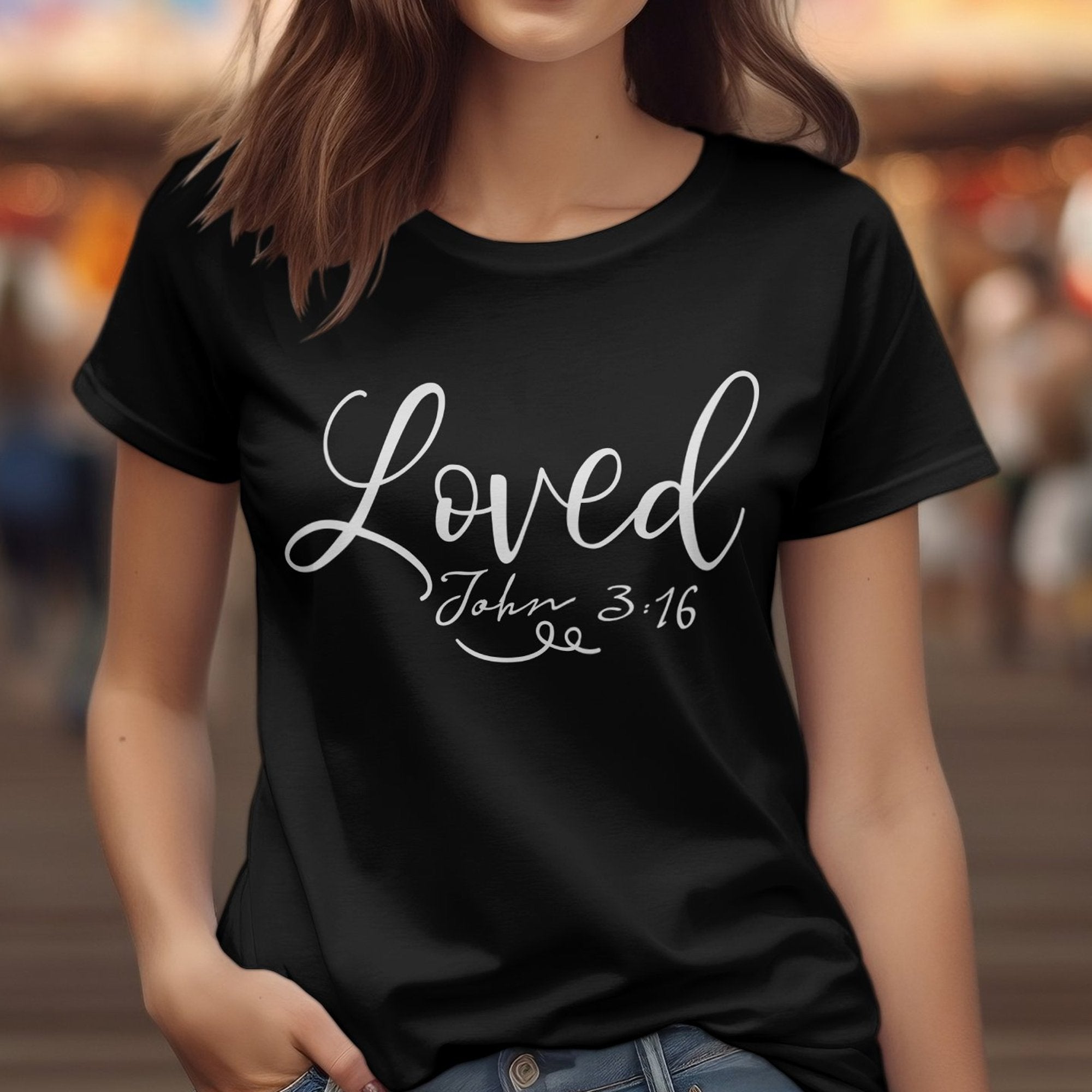 Loved Women's Jersey Short Sleeve Tee - Black / White - Jesus Passion Apparel