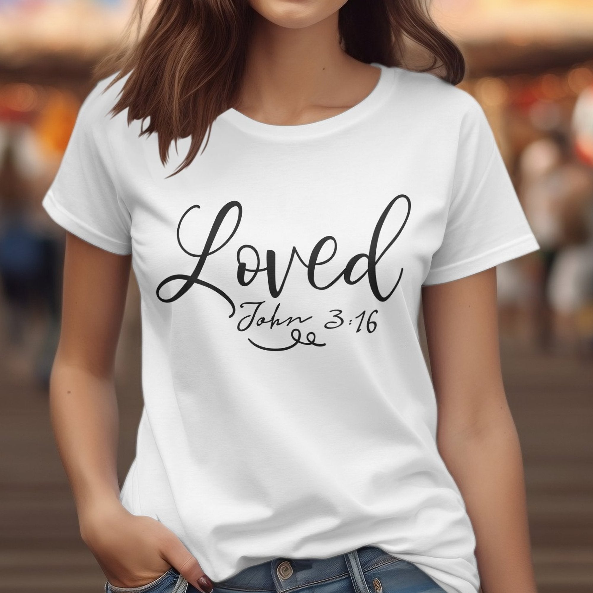 Loved Women's Jersey Short Sleeve Tee - Black / White - Jesus Passion Apparel