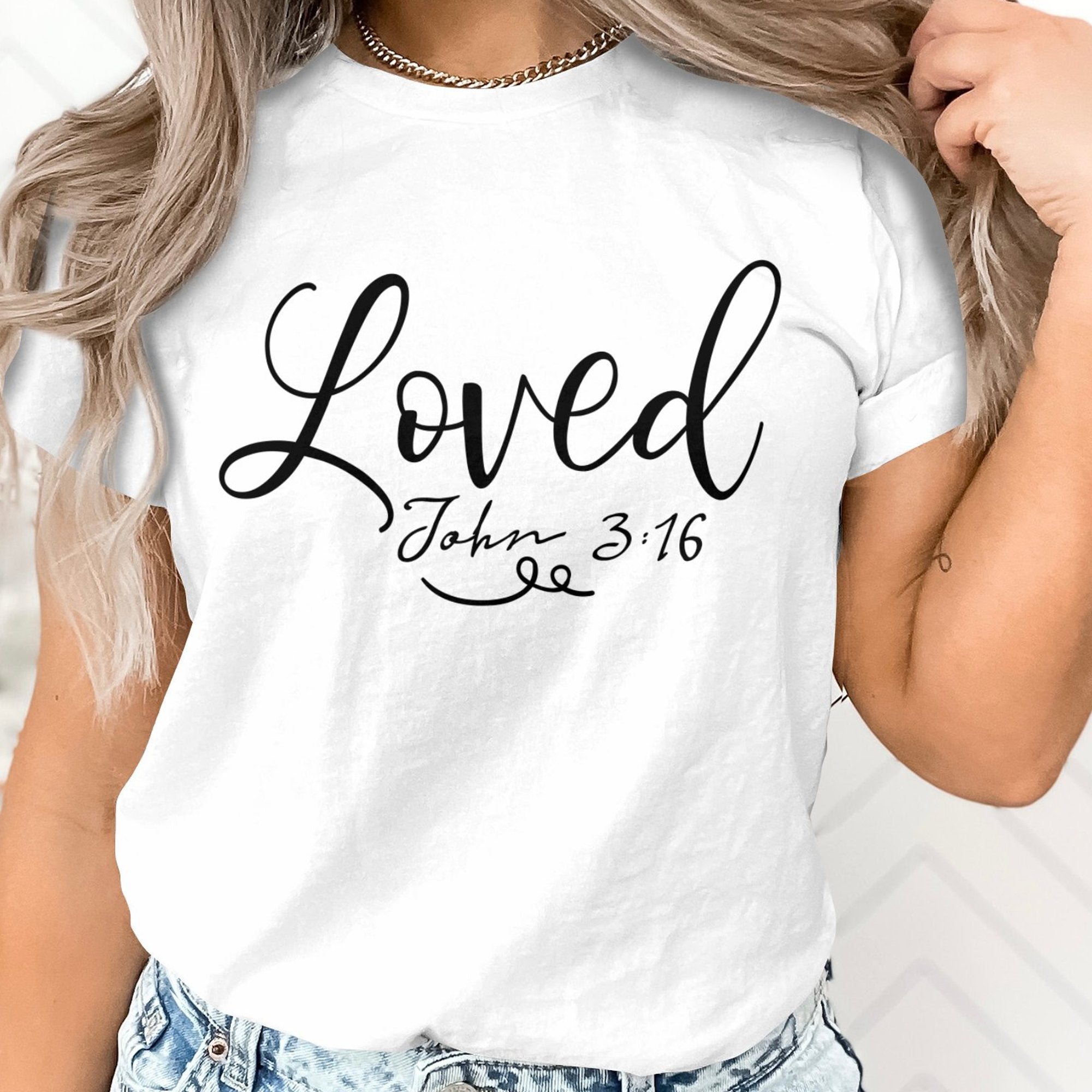 Loved Women's Jersey Short Sleeve Tee - Black / White - Jesus Passion Apparel