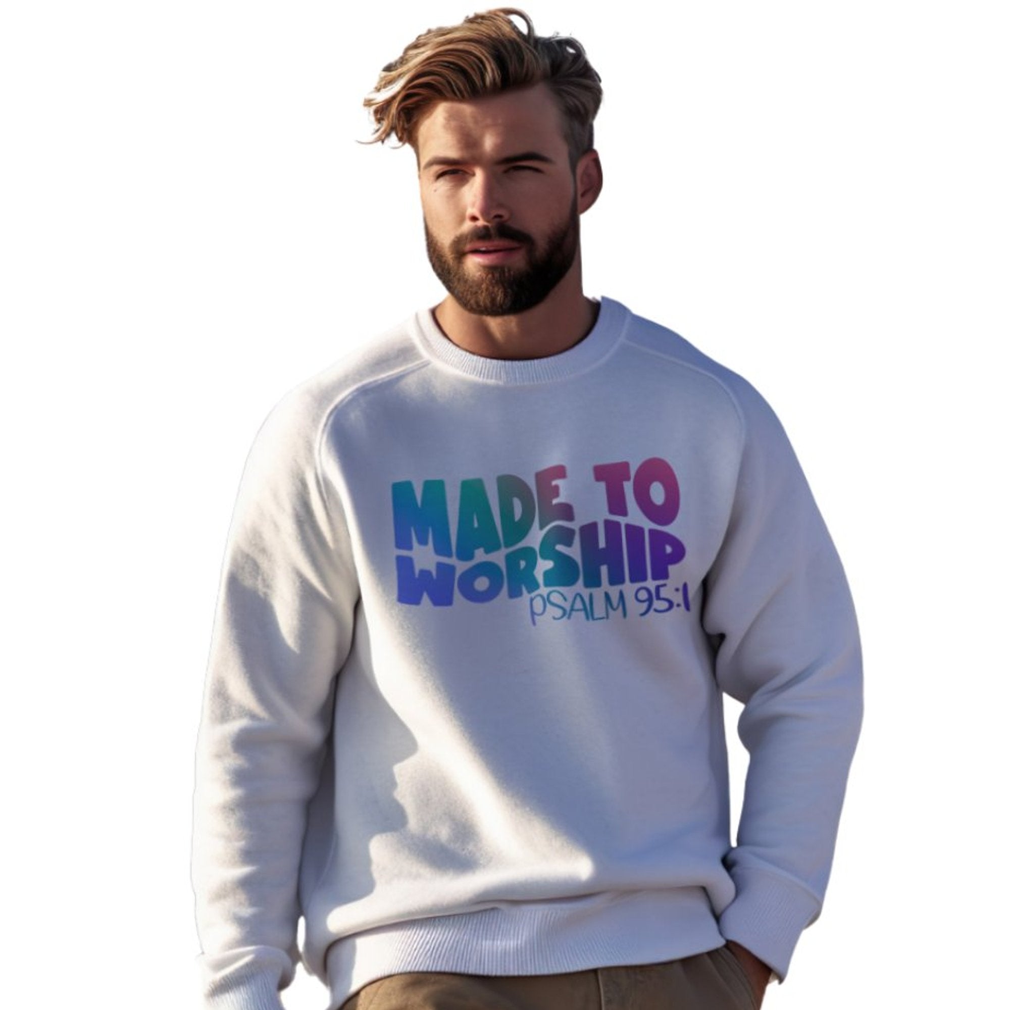 Made to Worship Men's Unisex - Fit Fleece Sweatshirt - White - Jesus Passion Apparel