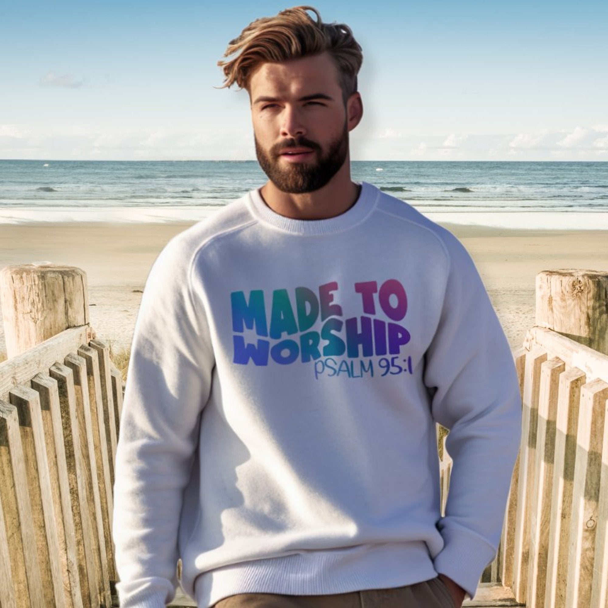 Made to Worship Men's Unisex - Fit Fleece Sweatshirt - White - Jesus Passion Apparel