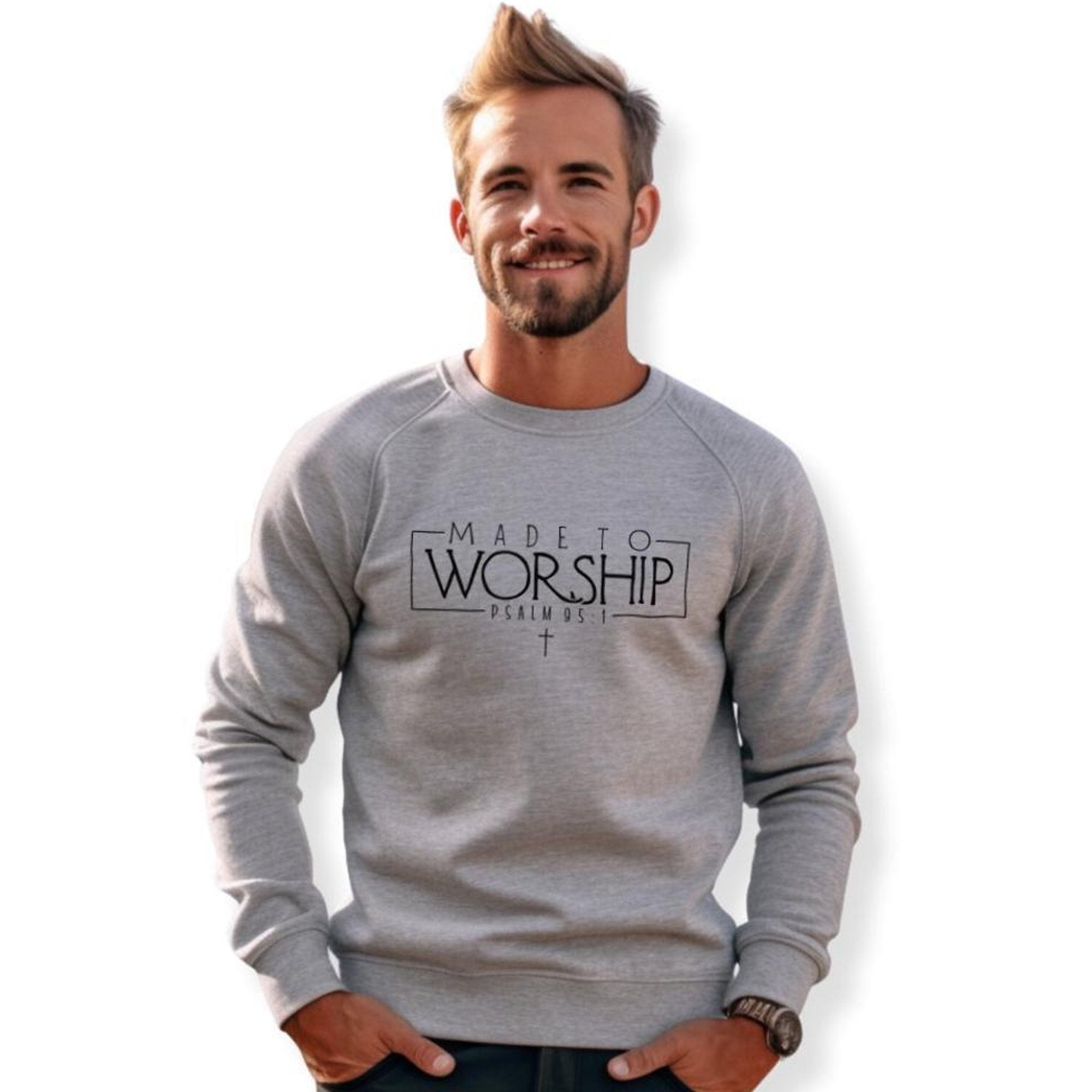 Made to Worship Psalm 95:1 Men's Fleece Unisex Sweatshirt - Sport Grey - Jesus Passion Apparel