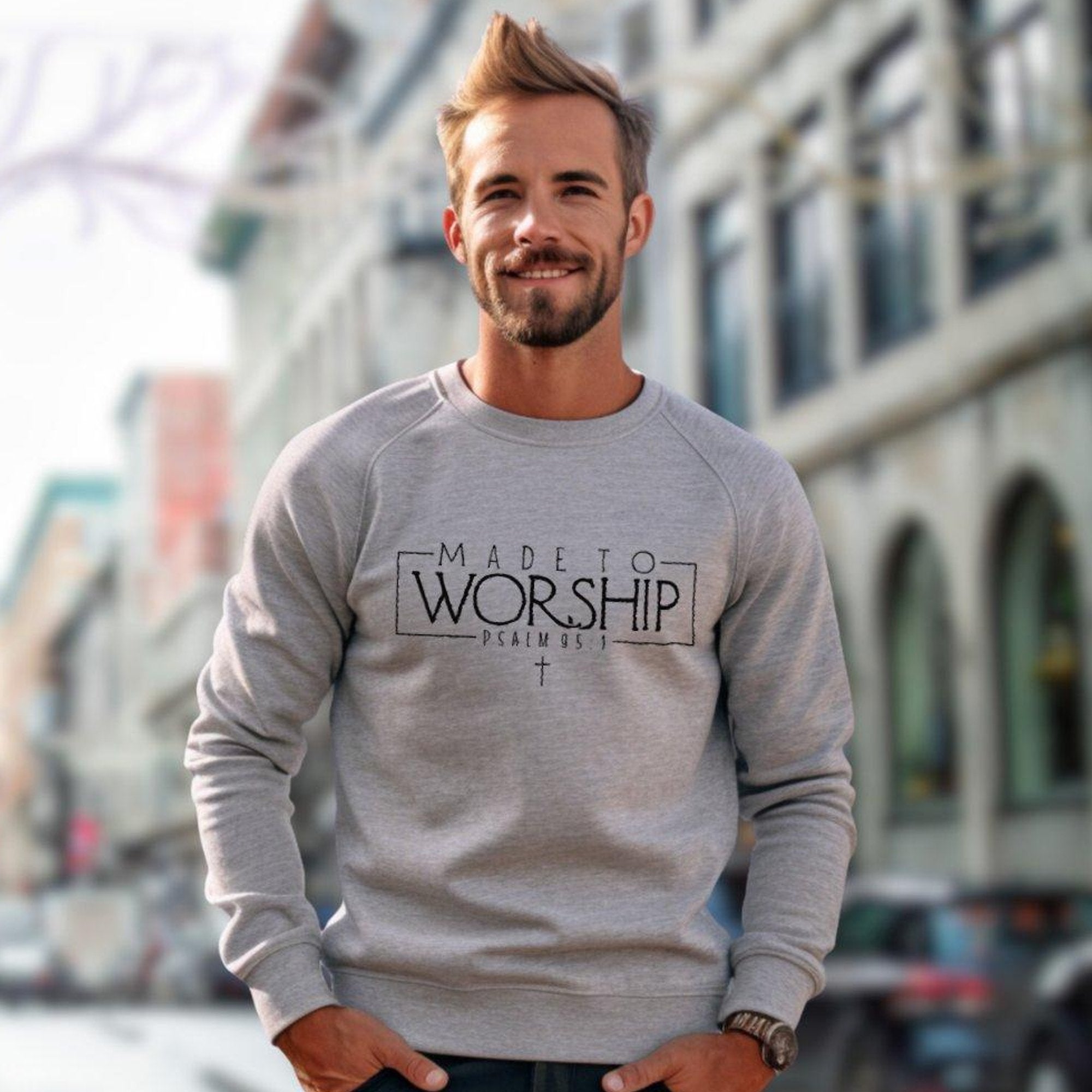 Made to Worship Psalm 95:1 Men's Fleece Unisex Sweatshirt - Sport Grey - Jesus Passion Apparel