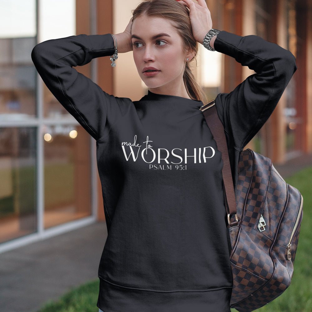 Made to Worship Women's Fleece Unisex - Fit Sweatshirt Navy / Pink Heliconia - Jesus Passion Apparel