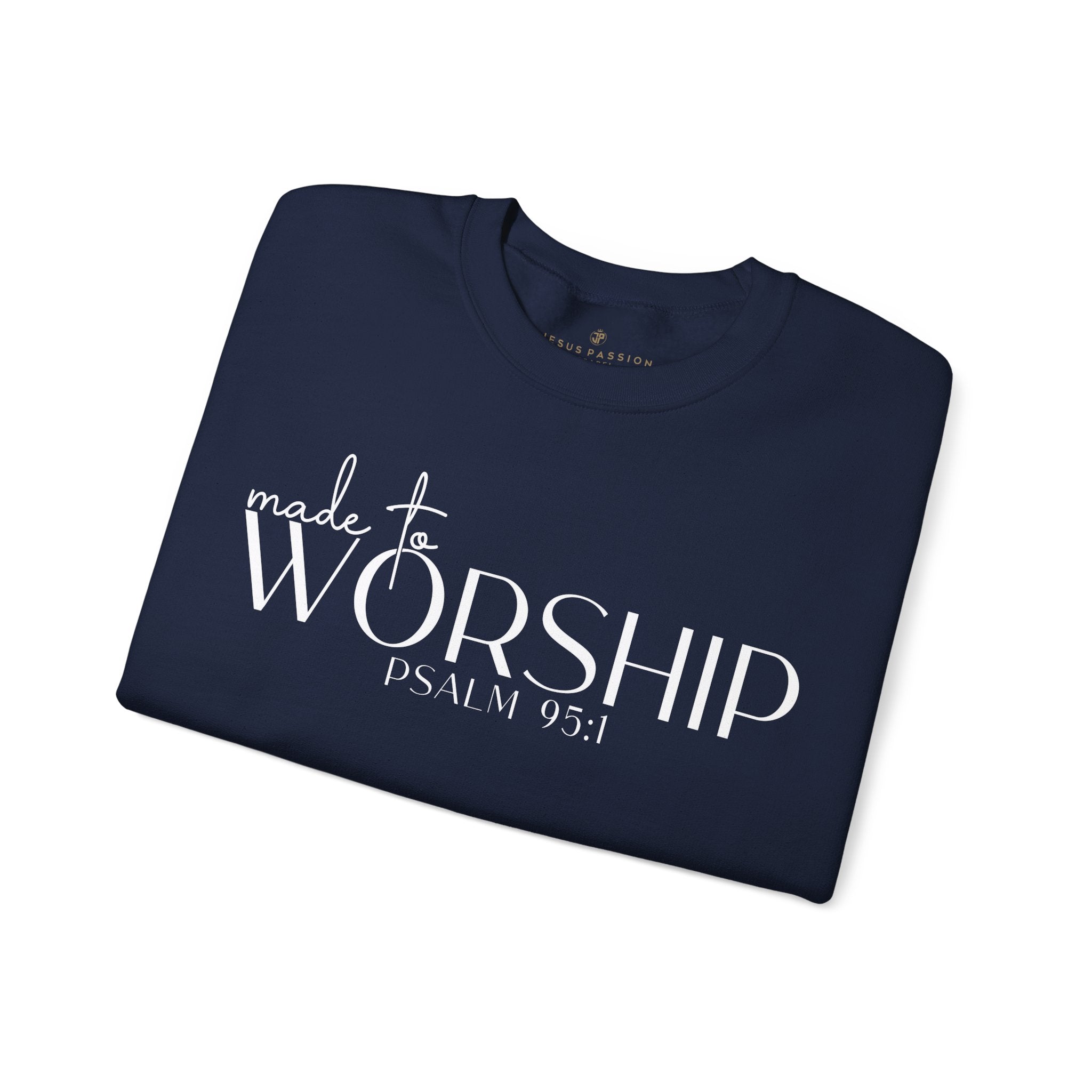 Made to Worship Women's Fleece Unisex - Fit Sweatshirt Navy / Pink Heliconia - Jesus Passion Apparel