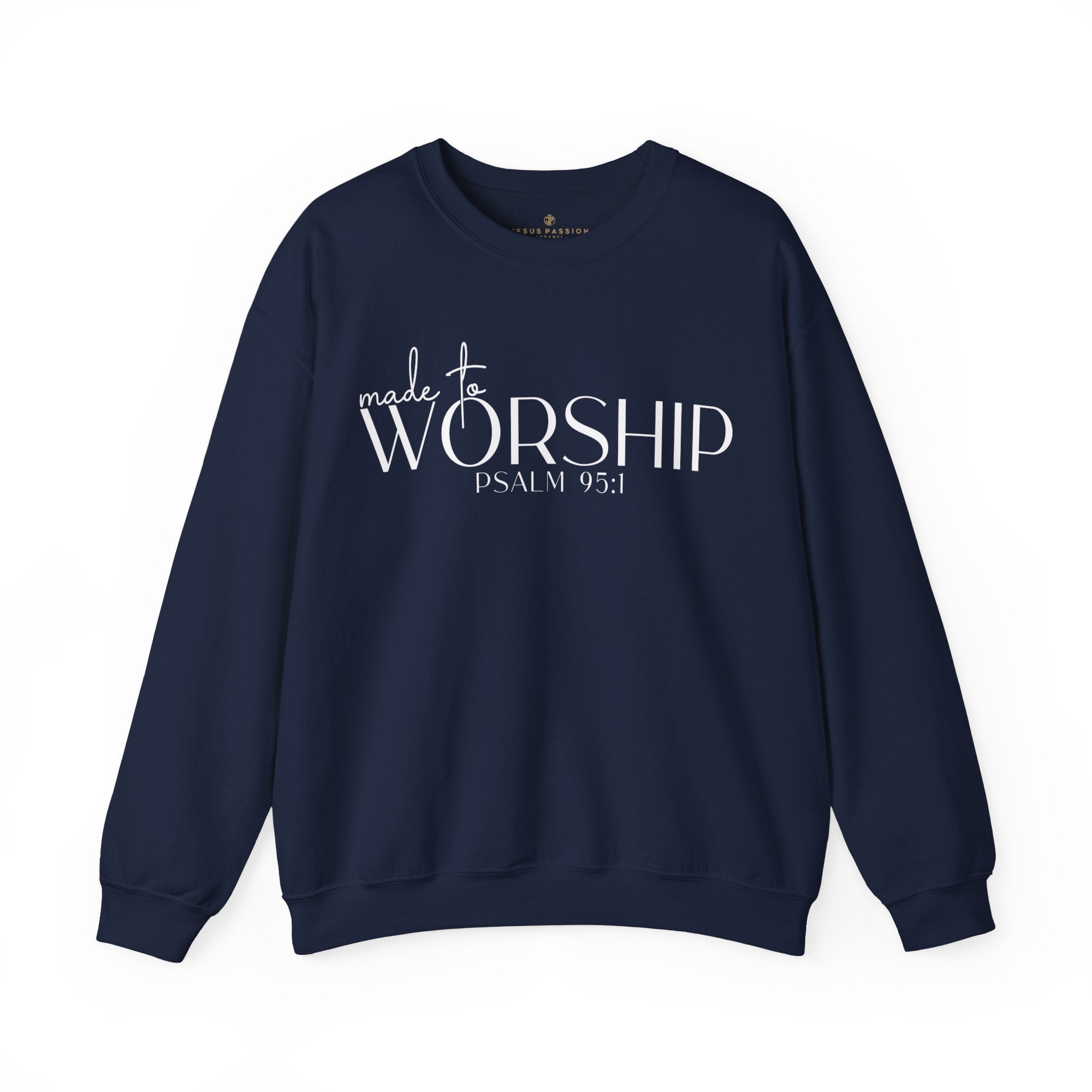 Made to Worship Women's Fleece Unisex - Fit Sweatshirt Navy / Pink Heliconia - Jesus Passion Apparel