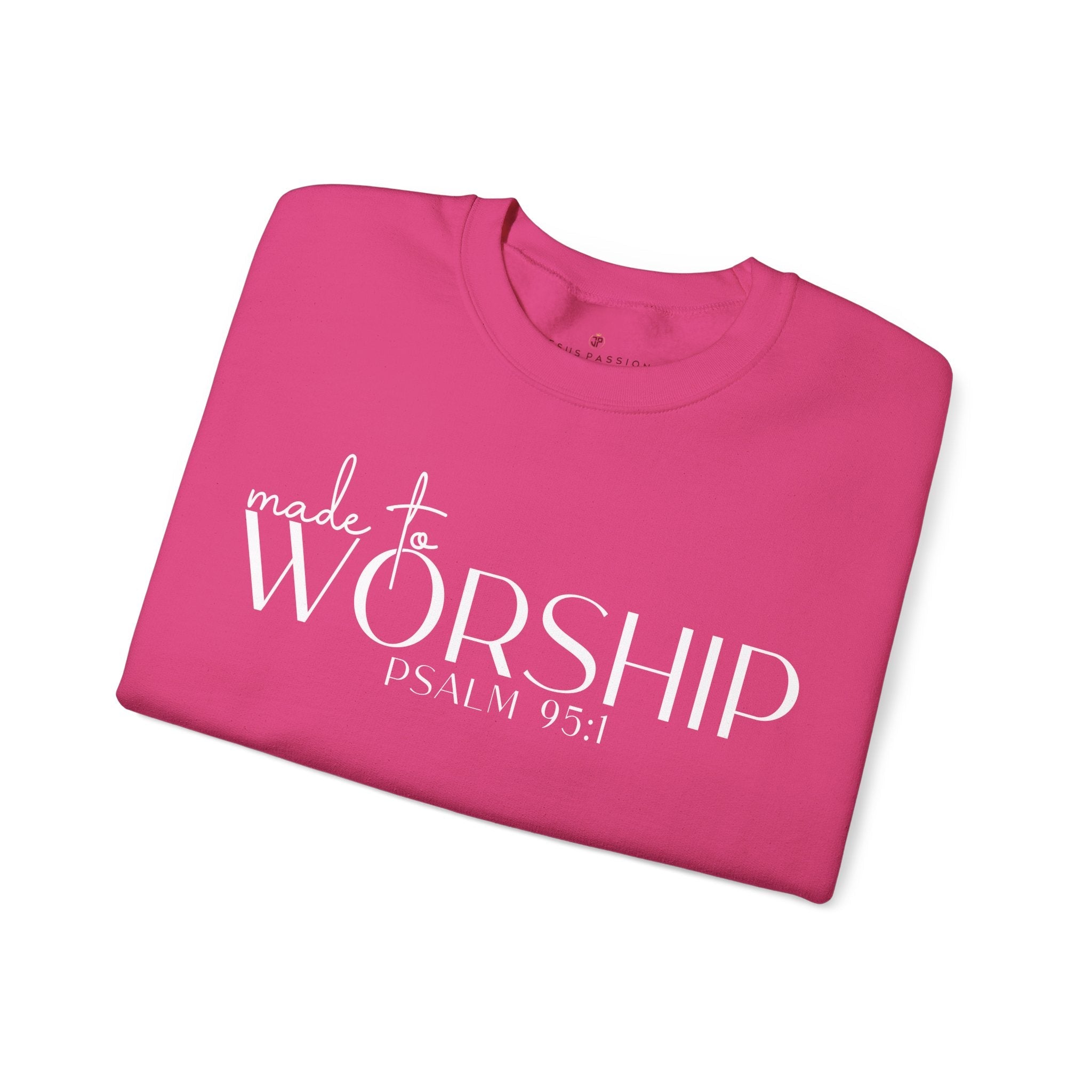 Made to Worship Women's Fleece Unisex - Fit Sweatshirt Navy / Pink Heliconia - Jesus Passion Apparel