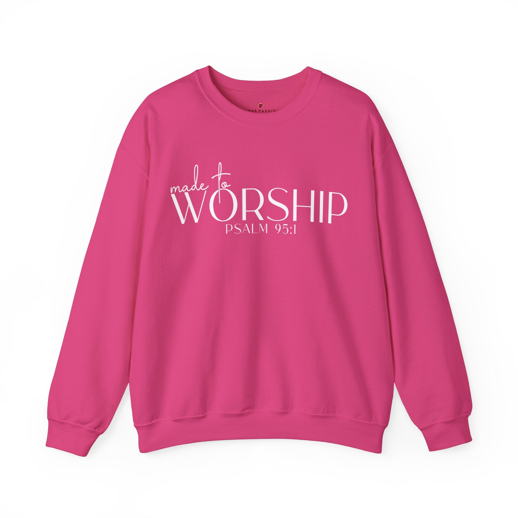 Made to Worship Women's Fleece Unisex - Fit Sweatshirt Navy / Pink Heliconia - Jesus Passion Apparel