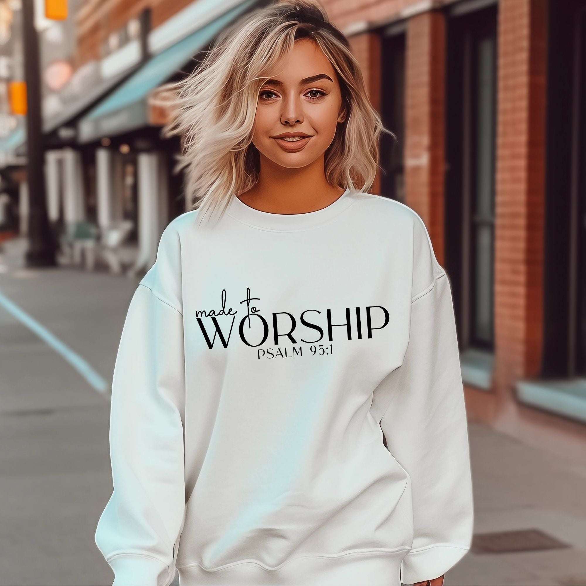 Made to Worship Women's Fleece Unisex - Fit Sweatshirt White / Sport Gray - Jesus Passion Apparel