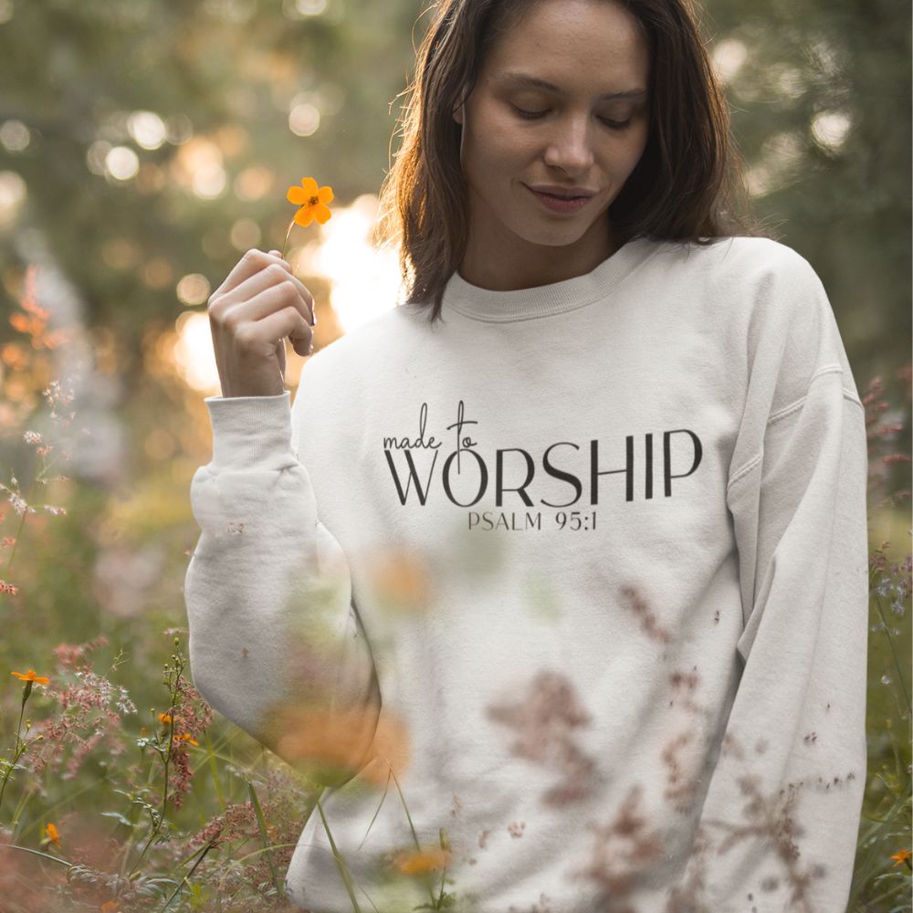 Made to Worship Women's Fleece Unisex - Fit Sweatshirt White / Sport Gray - Jesus Passion Apparel