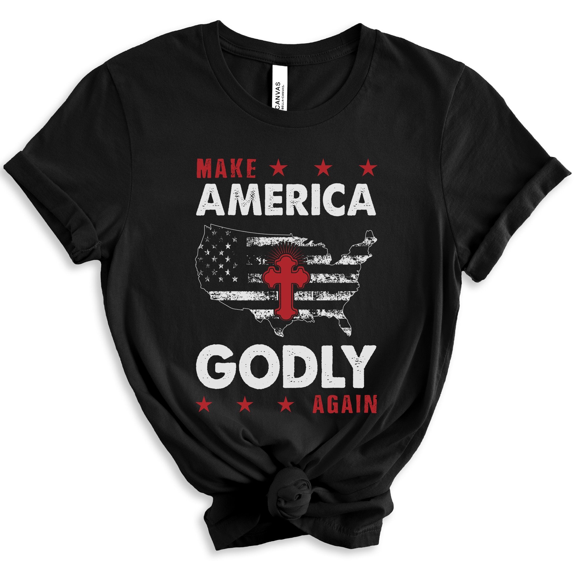 Make America Godly Again Women's Short Sleeve Patriotic T-shirt - Jesus Passion Apparel