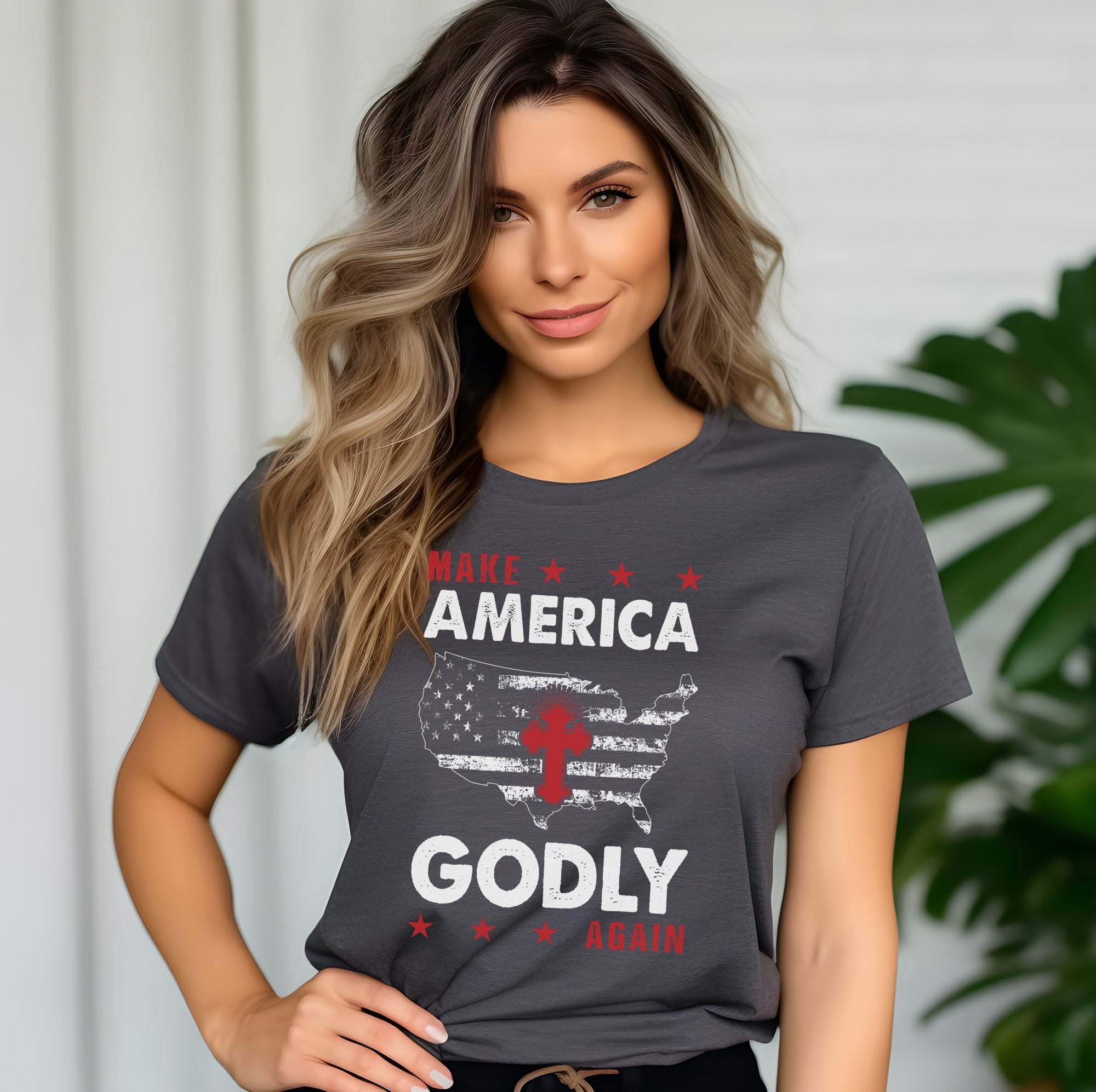 Make America Godly Again Women's Short Sleeve Patriotic T-shirt - Jesus Passion Apparel