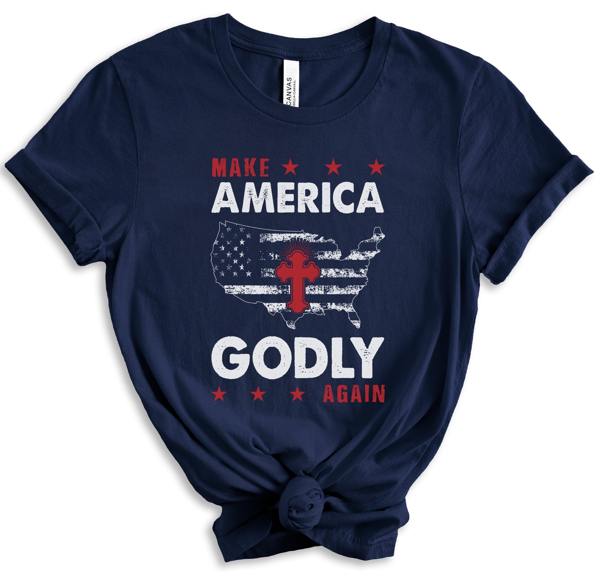 Make America Godly Again Women's Short Sleeve Patriotic T-shirt - Jesus Passion Apparel