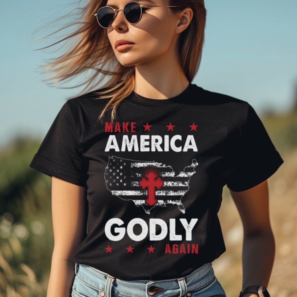 Make America Godly Again Women's Short Sleeve Patriotic T-shirt - Jesus Passion Apparel