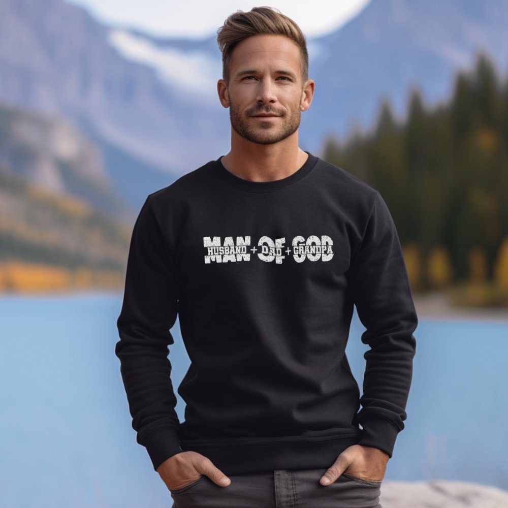 Man of God Husband, Dad, Grandpa Men's Unisex - Fit Fleece Sweatshirt - Navy - Jesus Passion Apparel