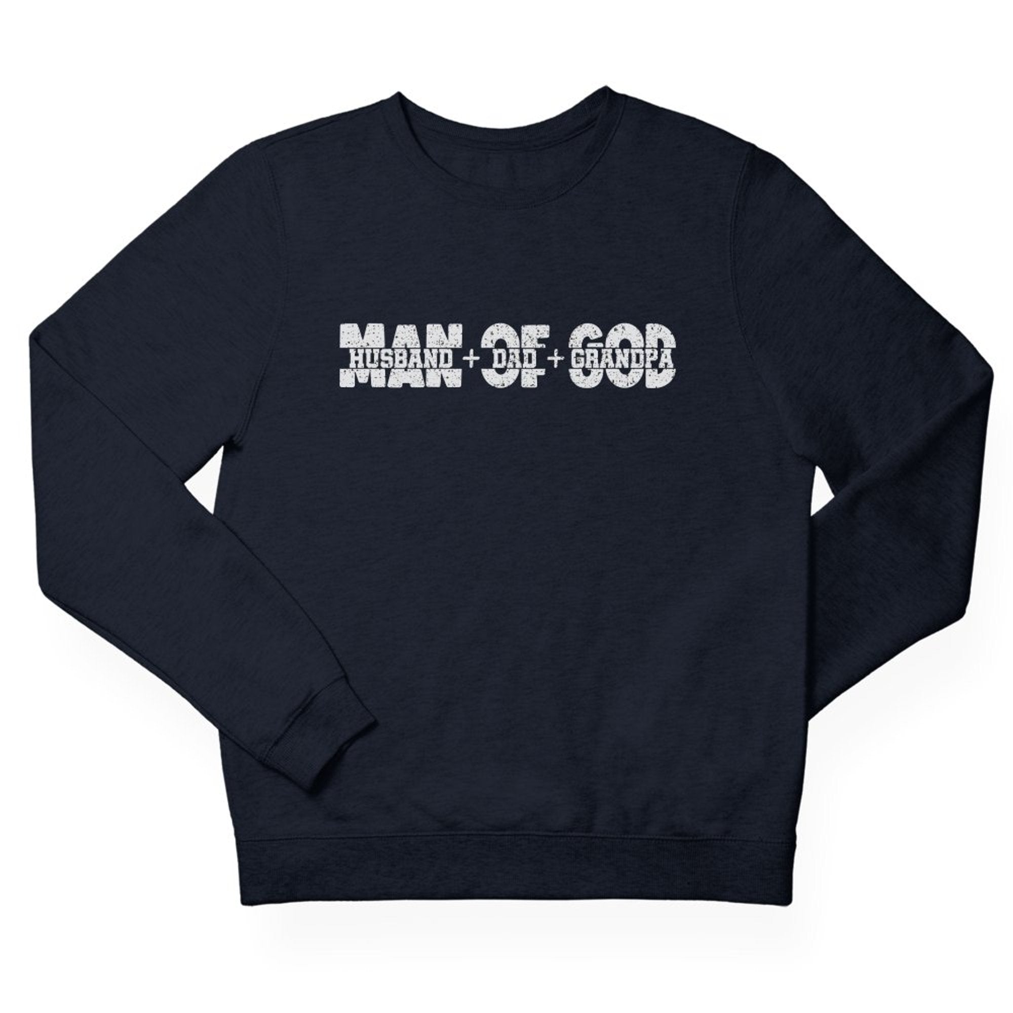 Man of God Husband, Dad, Grandpa Men's Unisex - Fit Fleece Sweatshirt - Navy - Jesus Passion Apparel