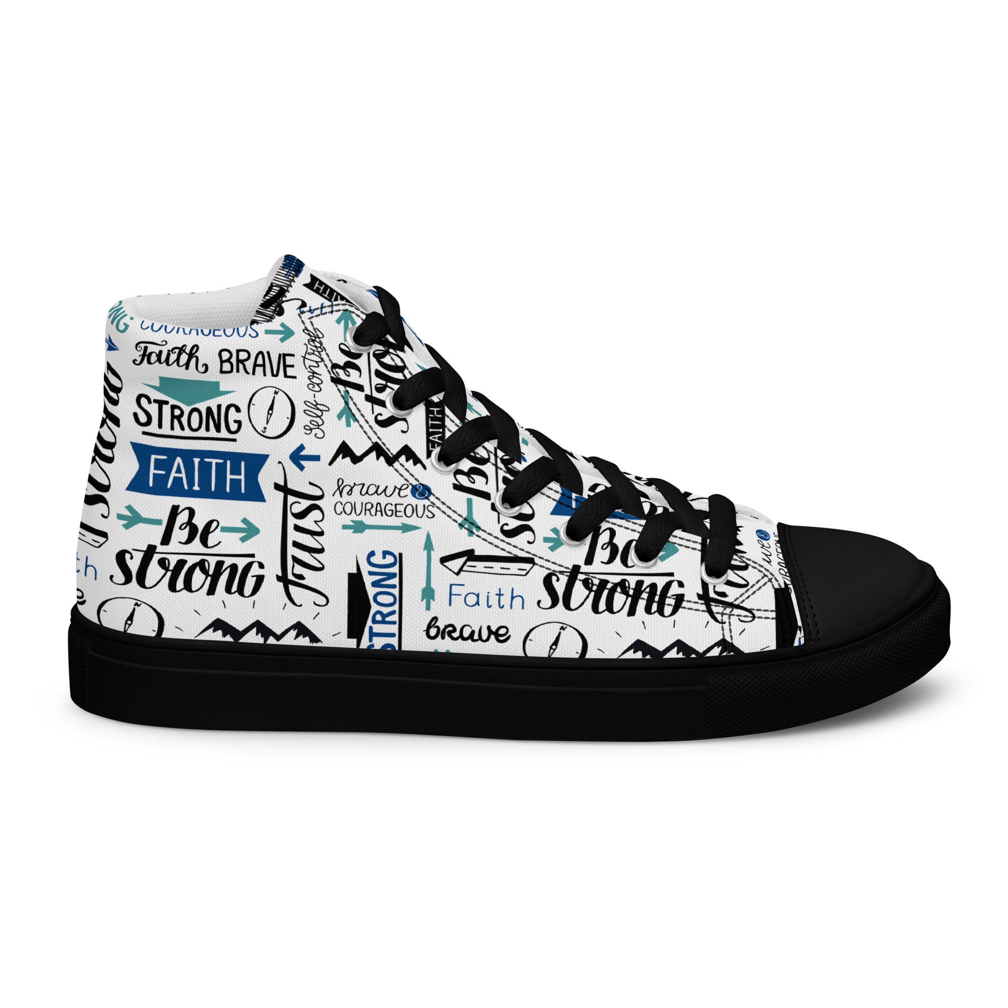 Faith Be Strong Men’s High Top Canvas Shoes Color: Black Size: 5 Jesus Passion Apparel