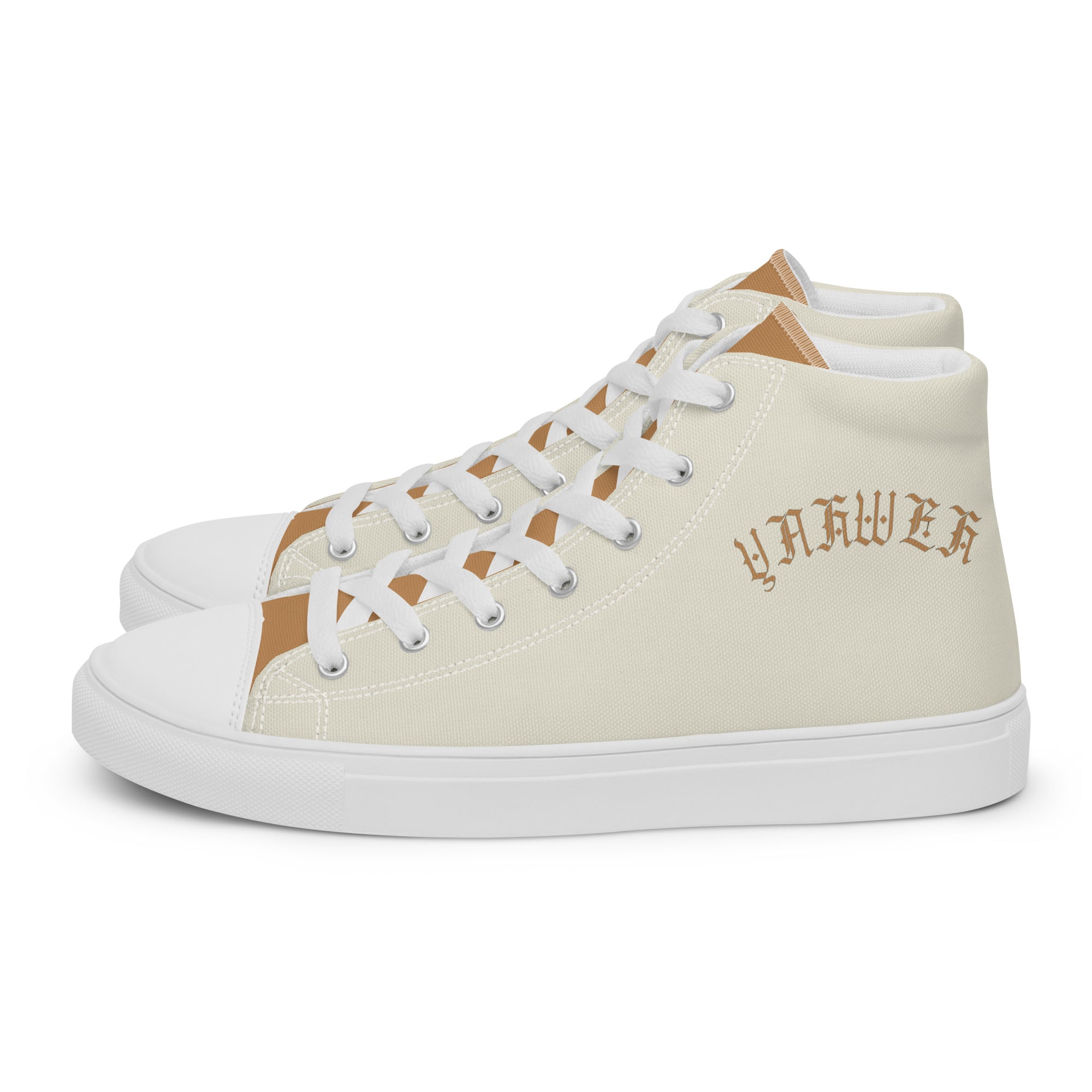 Yahweh Cream and Gold Men’s High Top Canvas Shoes Size: 5 Jesus Passion Apparel