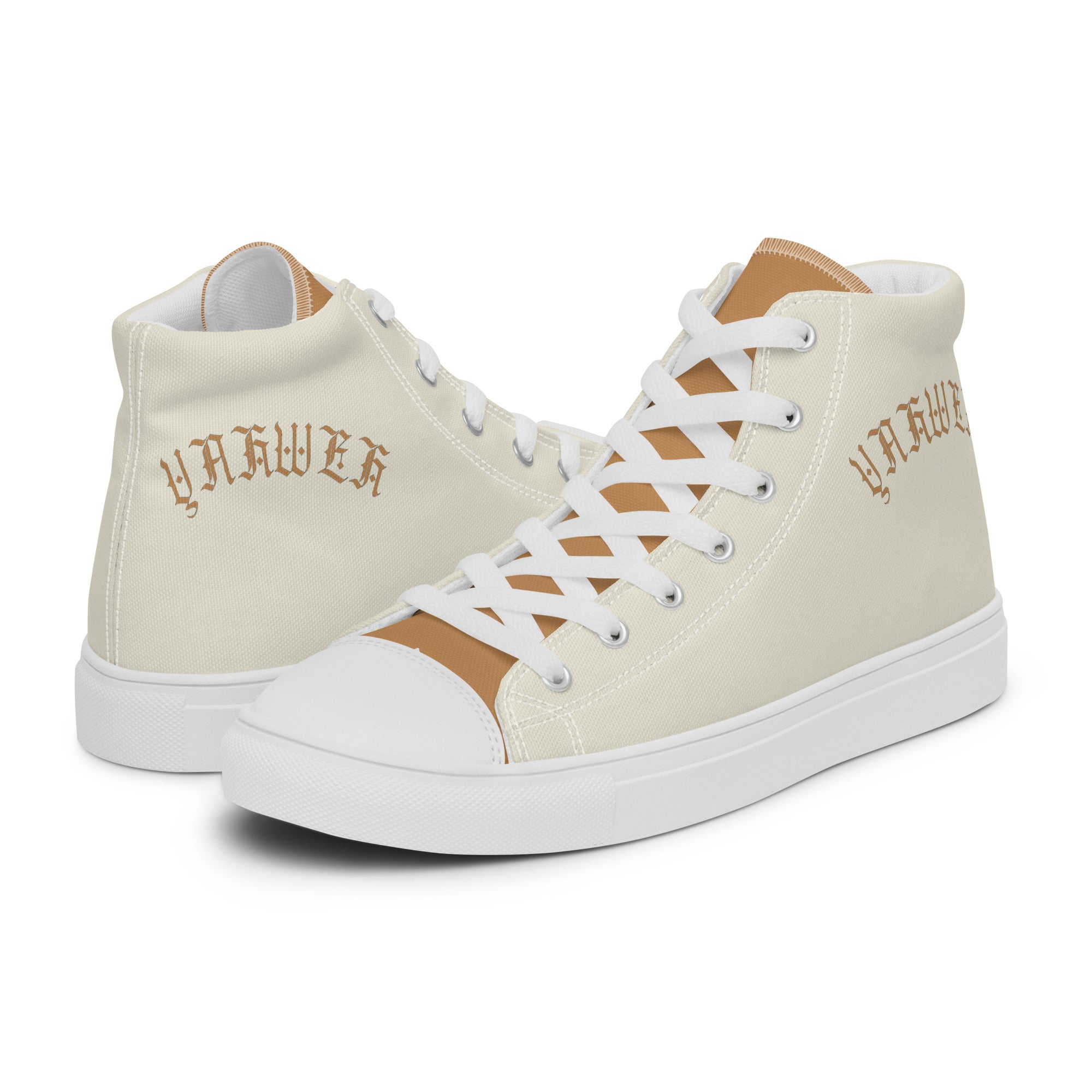 Yahweh Cream and Gold Men’s High Top Canvas Shoes Size: 5 Jesus Passion Apparel