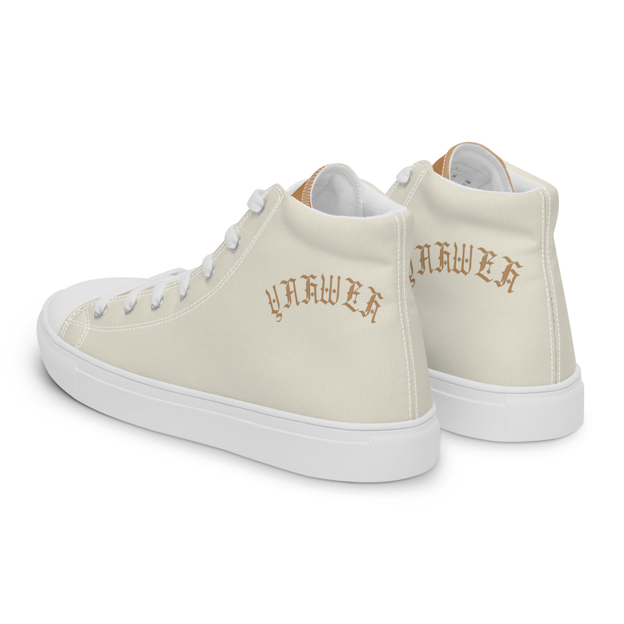 Yahweh Cream and Gold Men’s High Top Canvas Shoes Size: 5 Jesus Passion Apparel