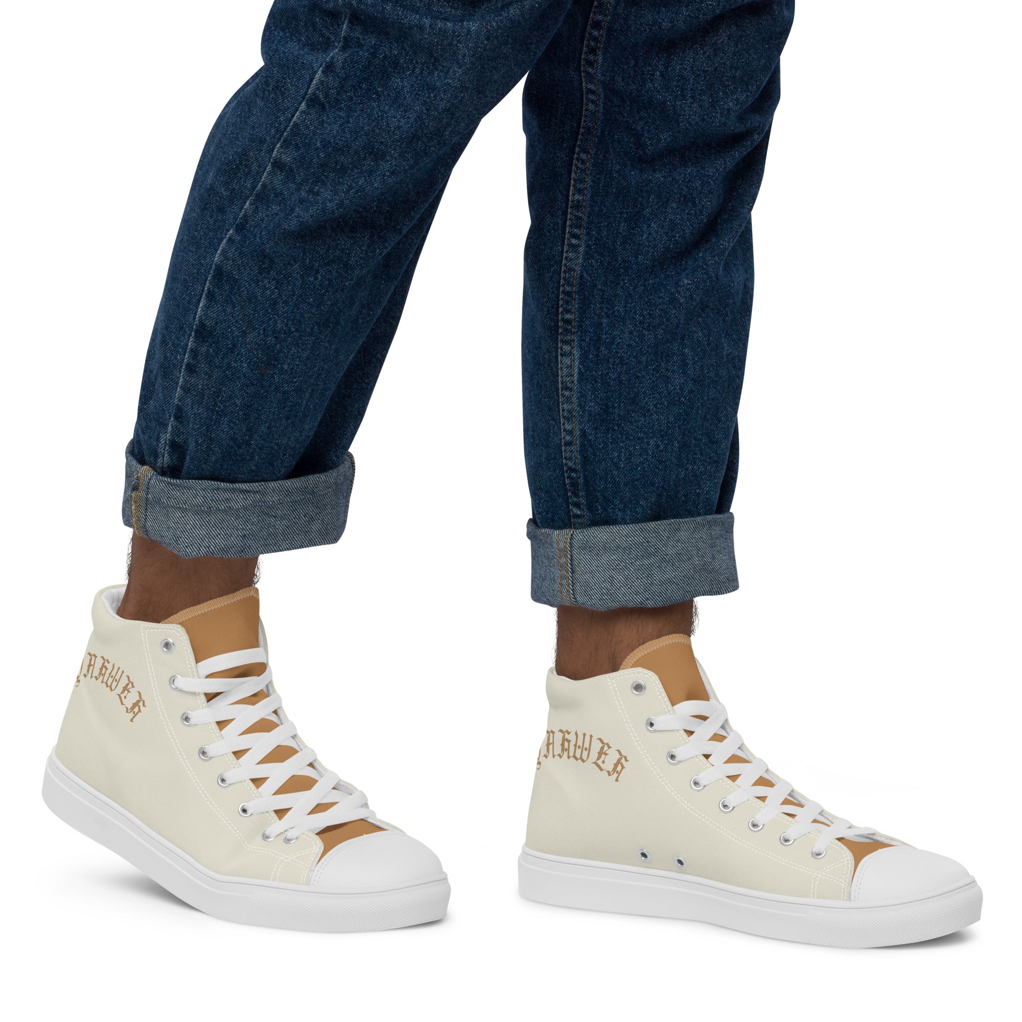 Yahweh Cream and Gold Men’s High Top Canvas Shoes Size: 5 Jesus Passion Apparel