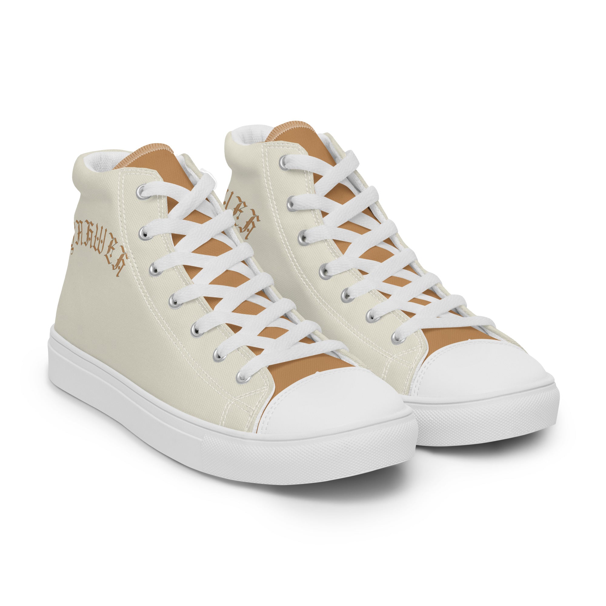 Yahweh Cream and Gold Men’s High Top Canvas Shoes Size: 5 Jesus Passion Apparel