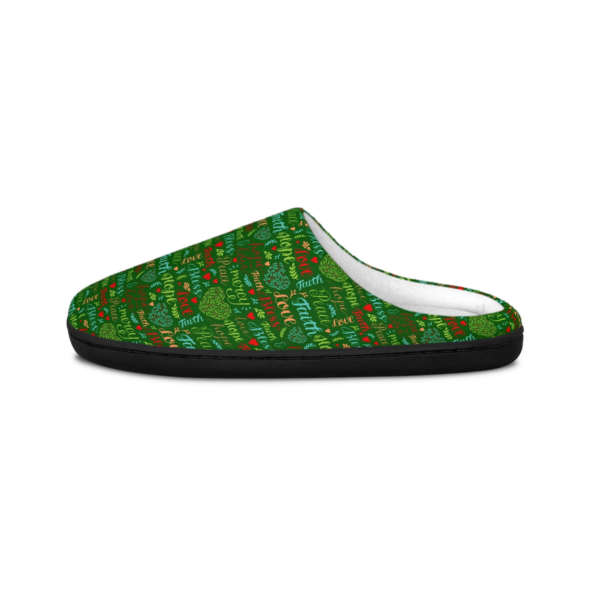 Mercy Peace Hope & Love Women's Green Indoor Slippers - Matching Pajama Set and Lounge / Pajama Pants Available - Jesus Passion Apparel