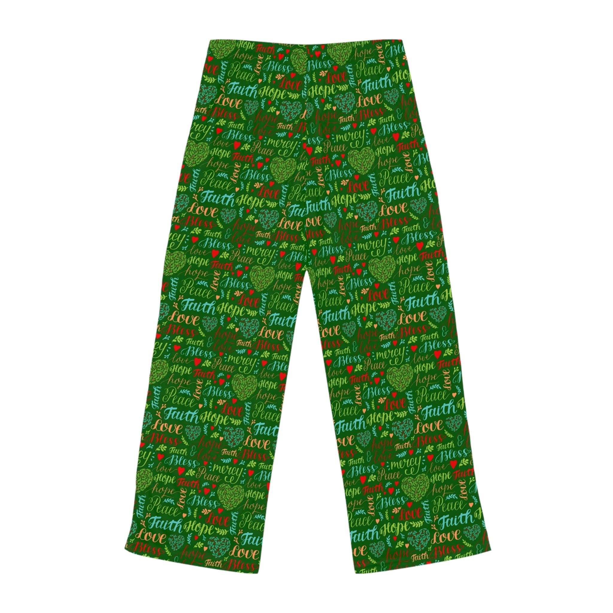 Mercy Peace Hope & Love Women's Green Lounge / Pajama Pants - Matching Pajama Set and Indoor Slippers Available - Jesus Passion Apparel