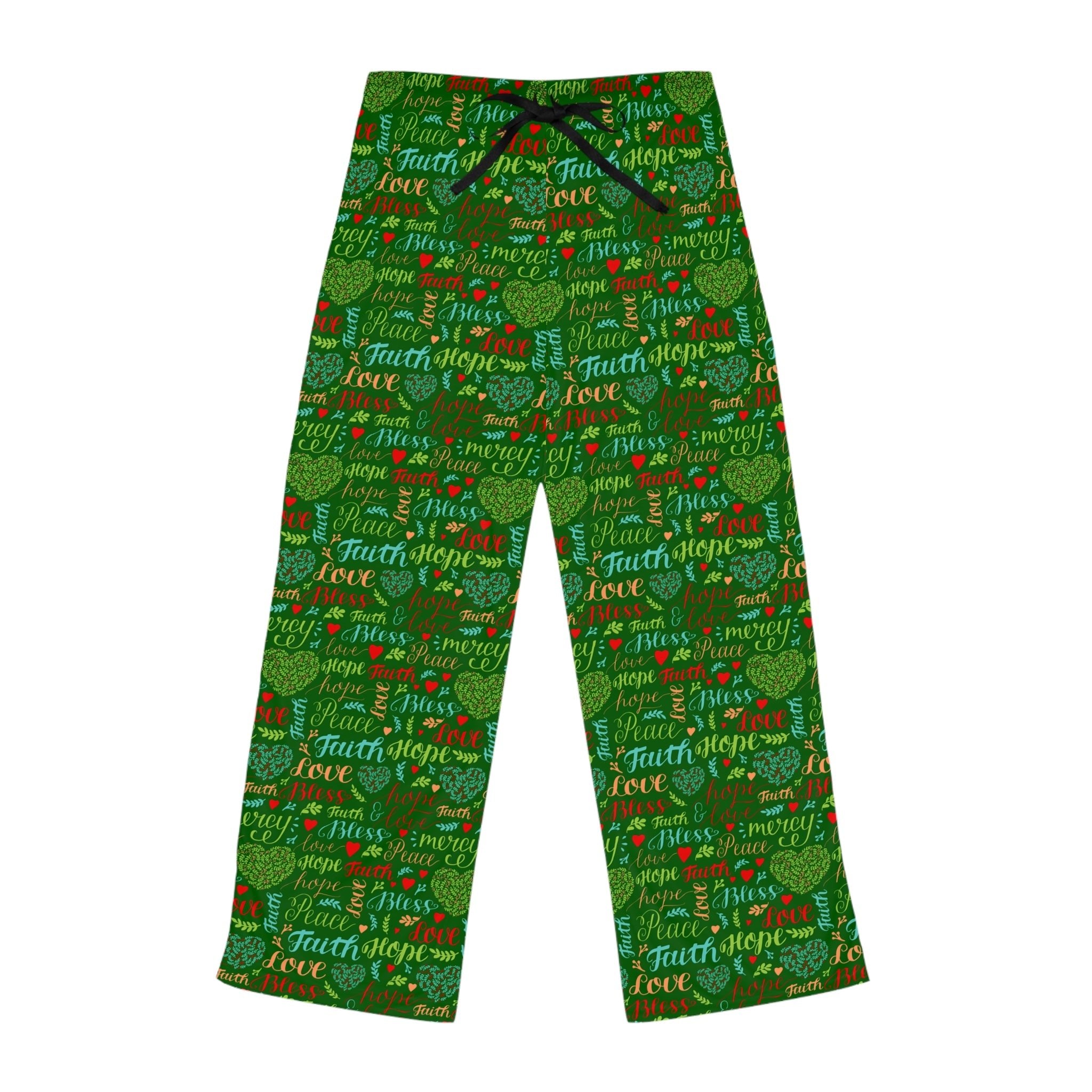 Mercy Peace Hope & Love Women's Green Lounge / Pajama Pants - Matching Pajama Set and Indoor Slippers Available - Jesus Passion Apparel