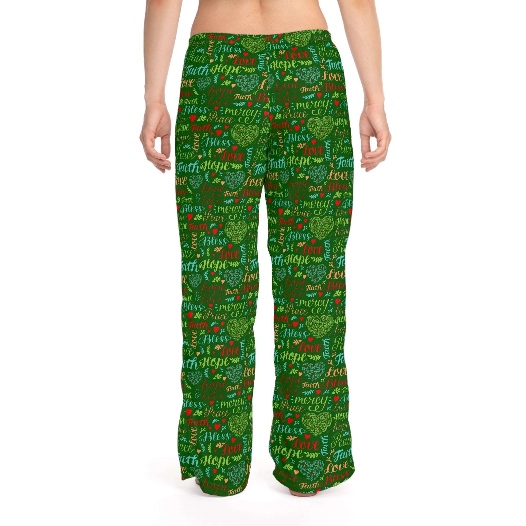 Mercy Peace Hope & Love Women's Green Lounge / Pajama Pants - Matching Pajama Set and Indoor Slippers Available - Jesus Passion Apparel