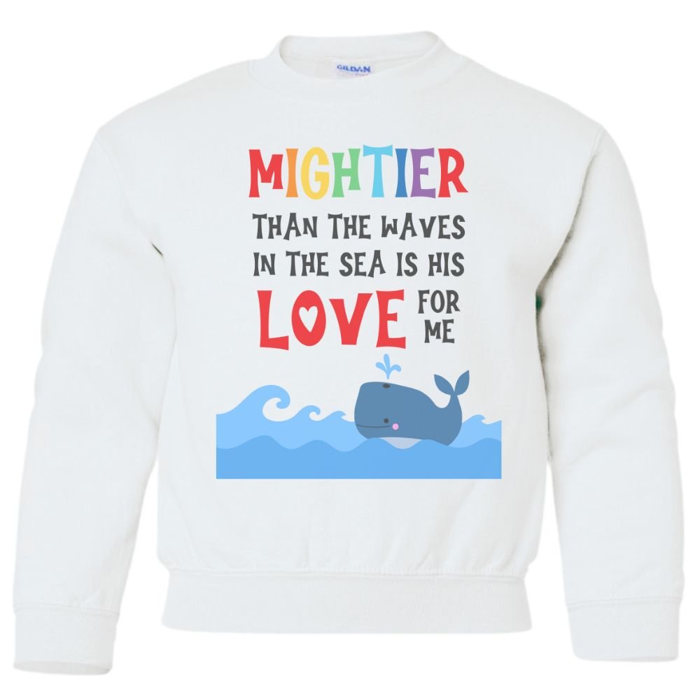 Mighter Than The Waves Youth Crewneck Sweatshirt - Jesus Passion Apparel