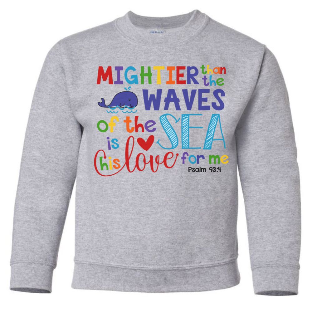 Mightier Than the Waves Youth Crewneck Sweatshirt - Jesus Passion Apparel