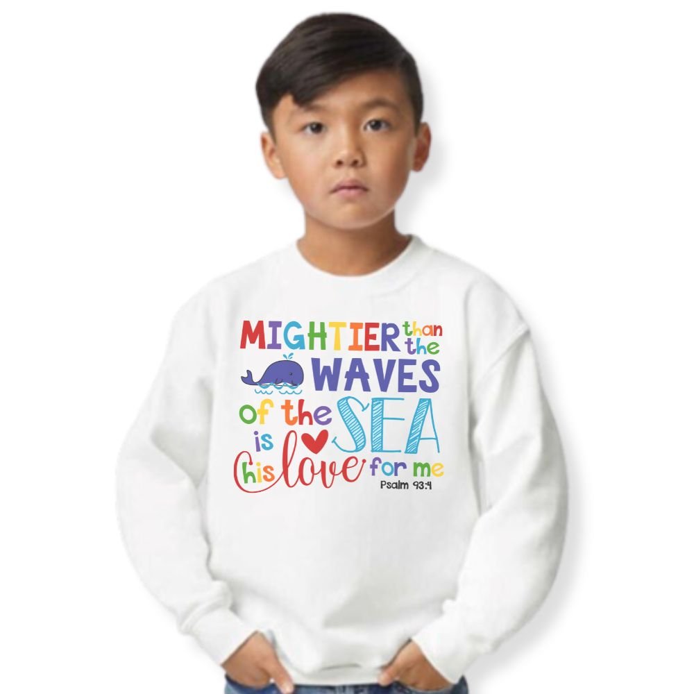 Mightier Than the Waves Youth Crewneck Sweatshirt - Jesus Passion Apparel