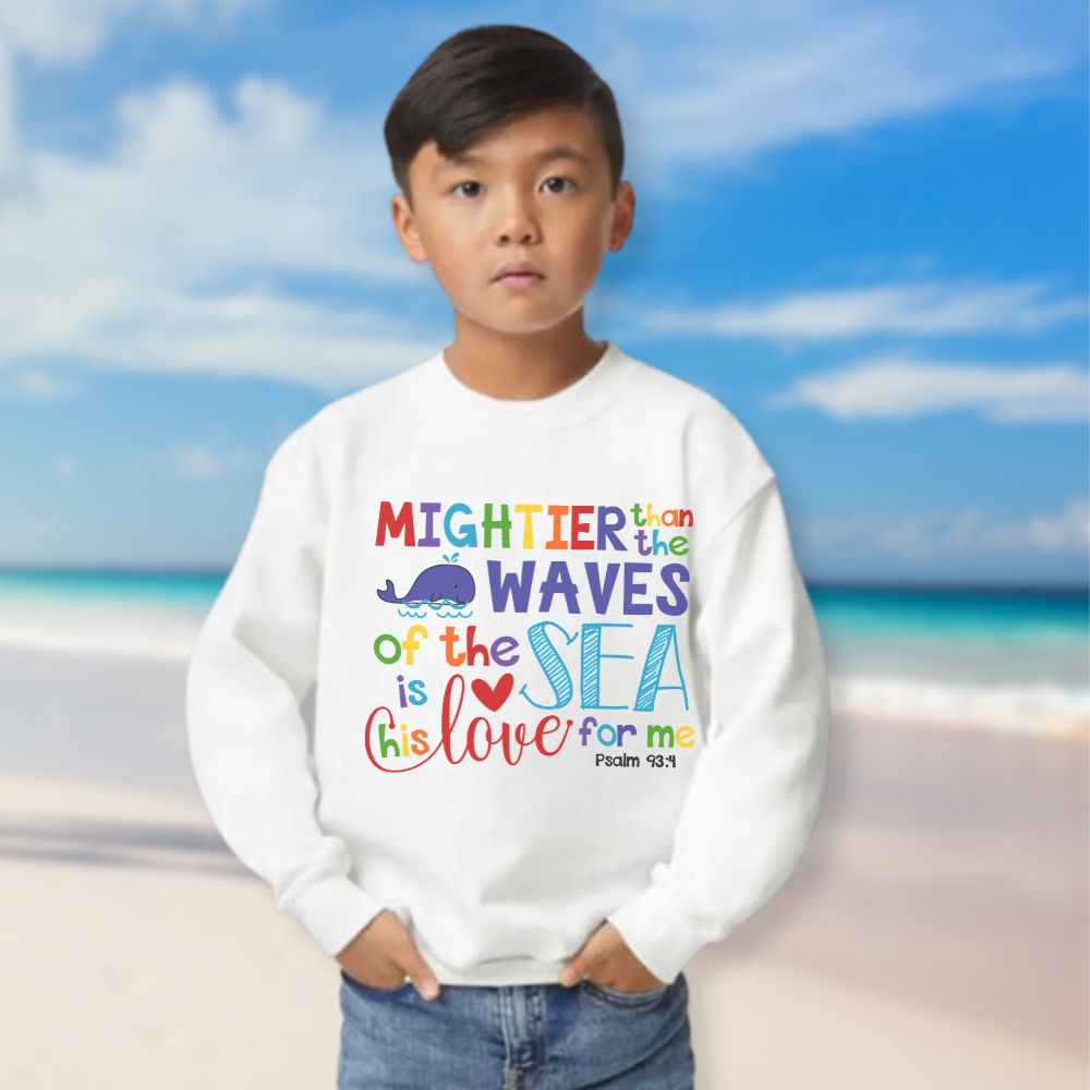 Mightier Than the Waves Youth Crewneck Sweatshirt - Jesus Passion Apparel