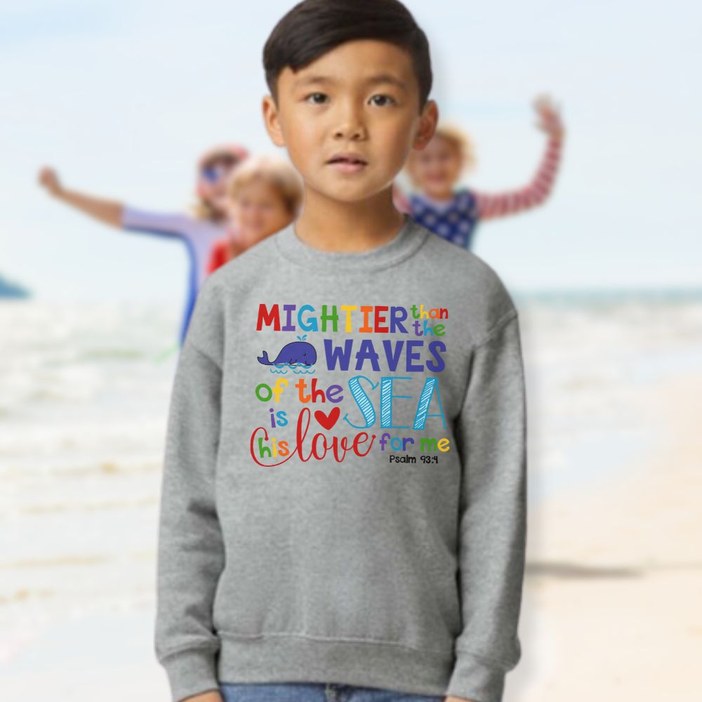 Mightier Than the Waves Youth Crewneck Sweatshirt - Jesus Passion Apparel